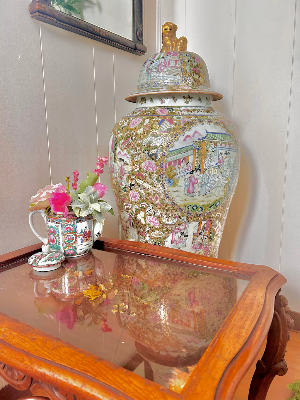 Antique Huge Sized Famille Rose (Medallion) Floor Ginger Jar Vase - flawless