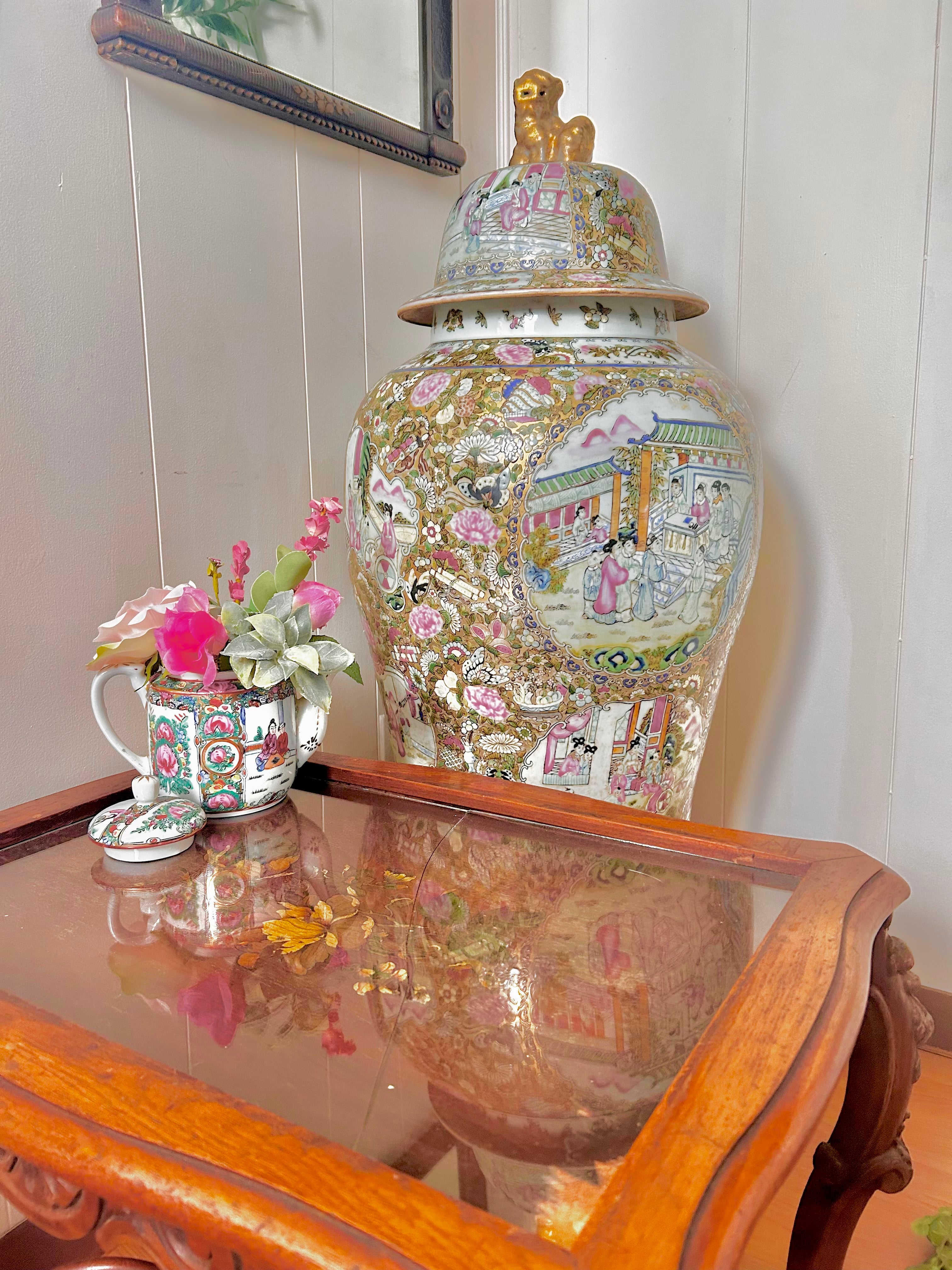 Antique Huge Sized Famille Rose (Medallion) Floor Ginger Jar Vase - flawless