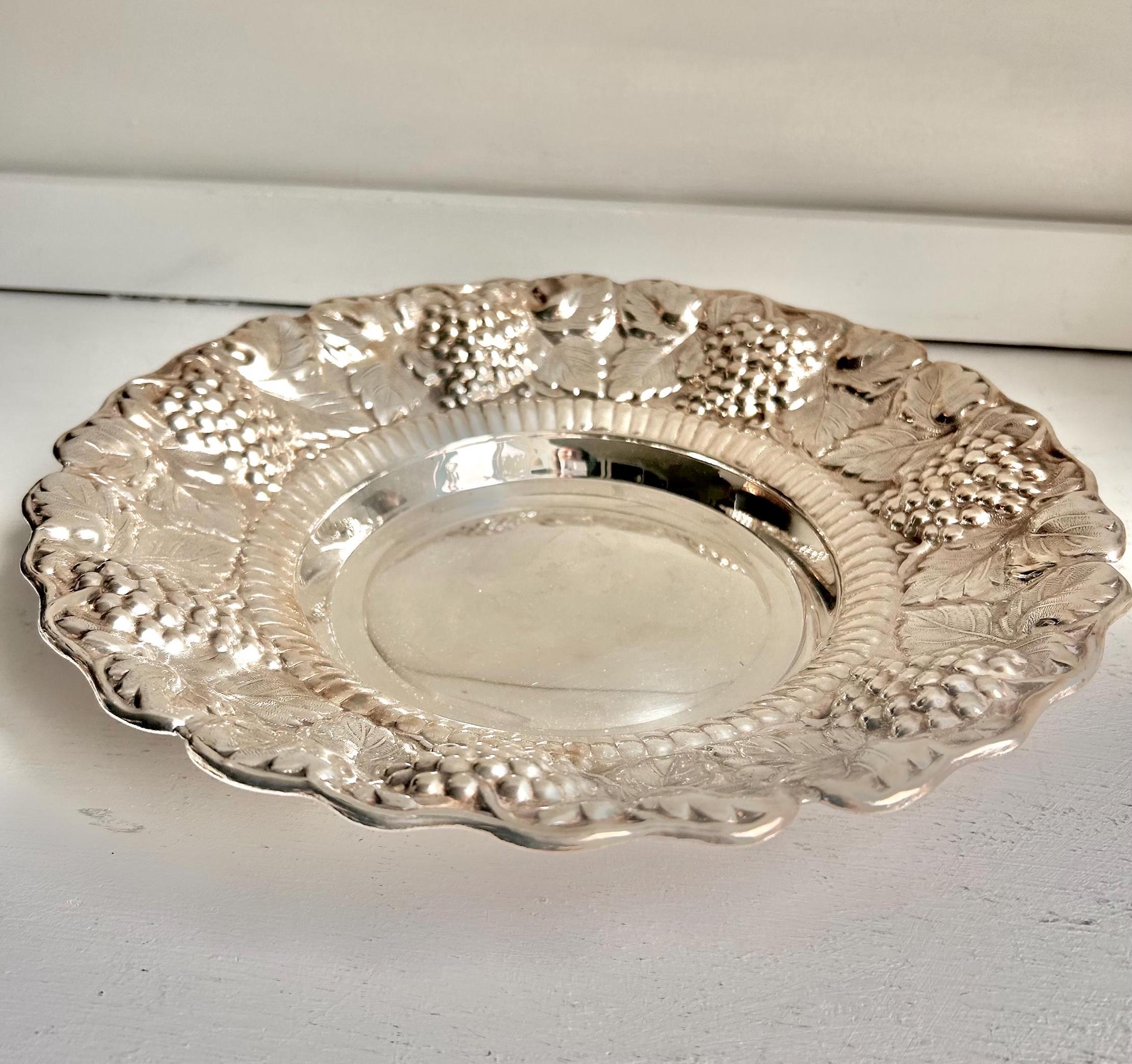 Vintage Silverplate Bowl: William Adams Repousse Grape Cluster Serving Dish