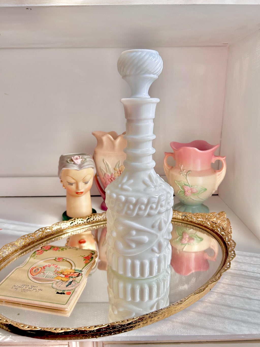 Vintage Jim Beam Milk Glass Decanter – Opaque White Liquor Bottle, Textured