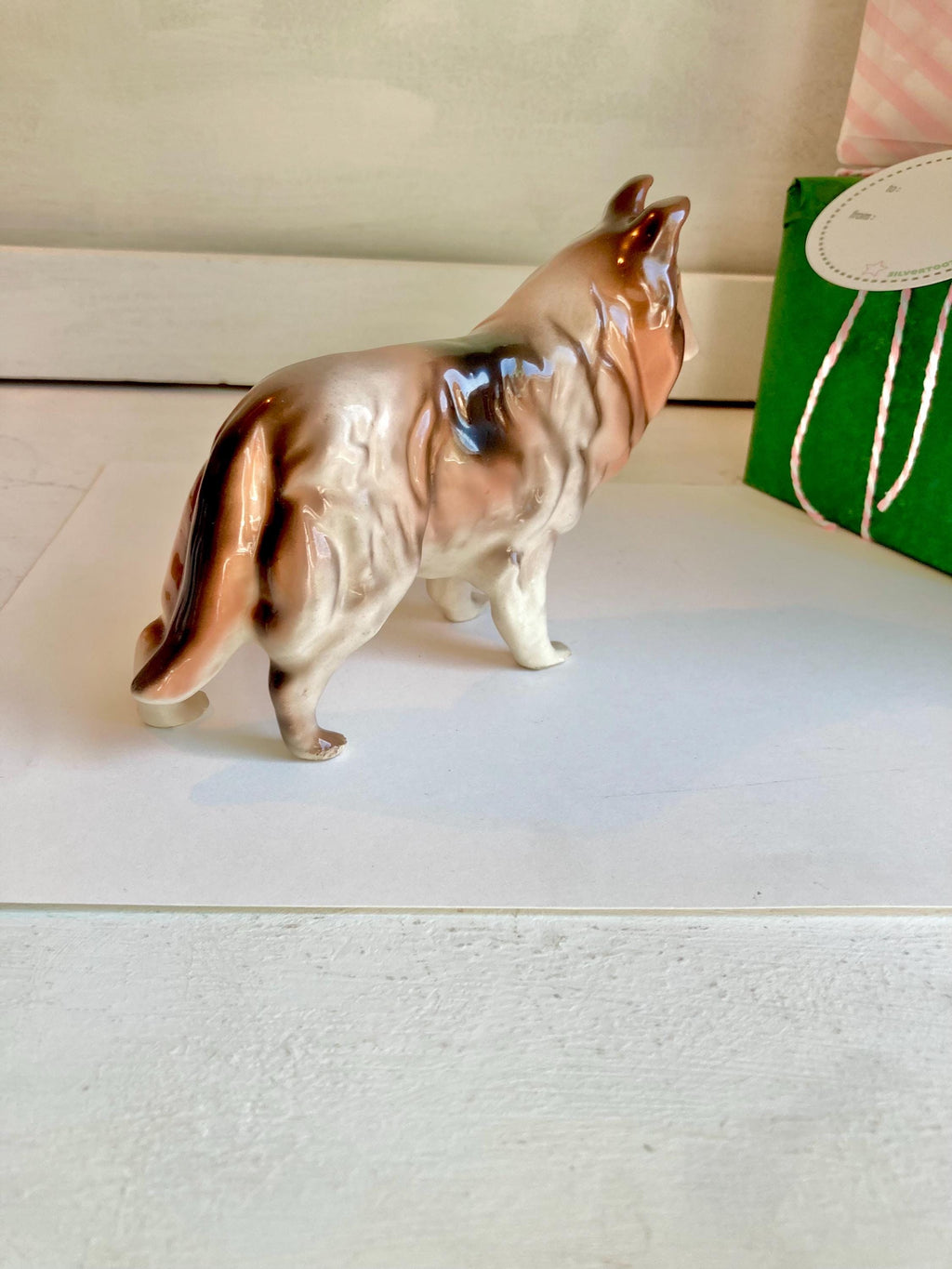Vintage Collie Figurine - Hand Painted Doggie Statuette