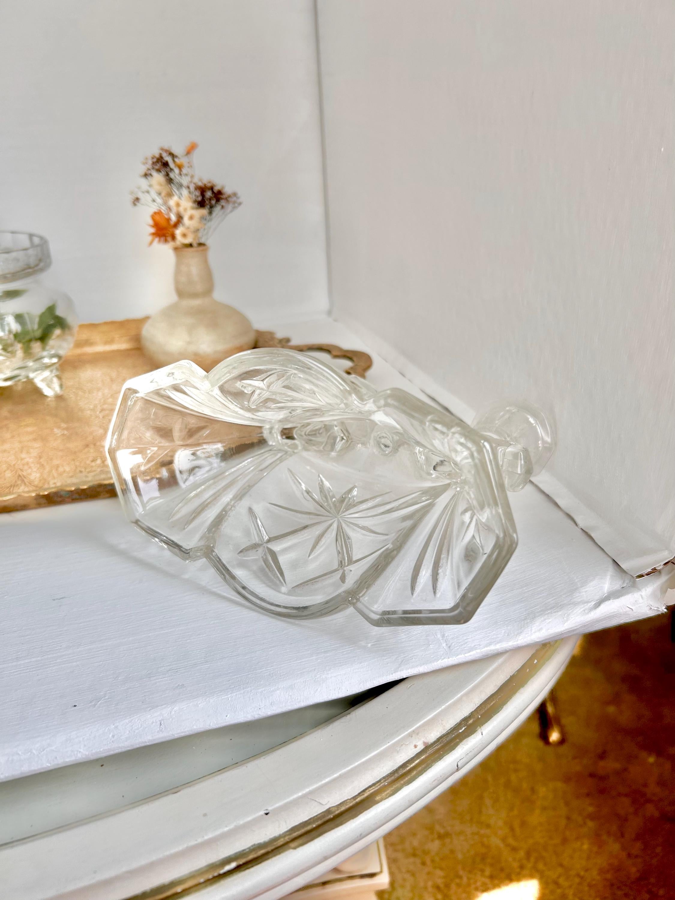 Vintage Anchor Hocking Prescut Double Candlestick Holder - Heavy Pressed Cut Clear Glass Candelabra