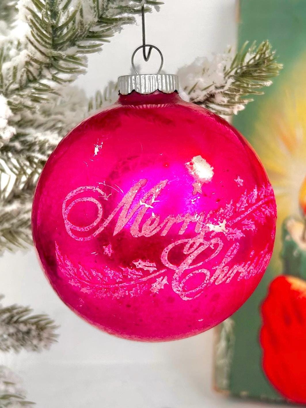 Vintage Stenciled Glass Christmas Ornament: Flocked Holiday Bulbs, USA Made