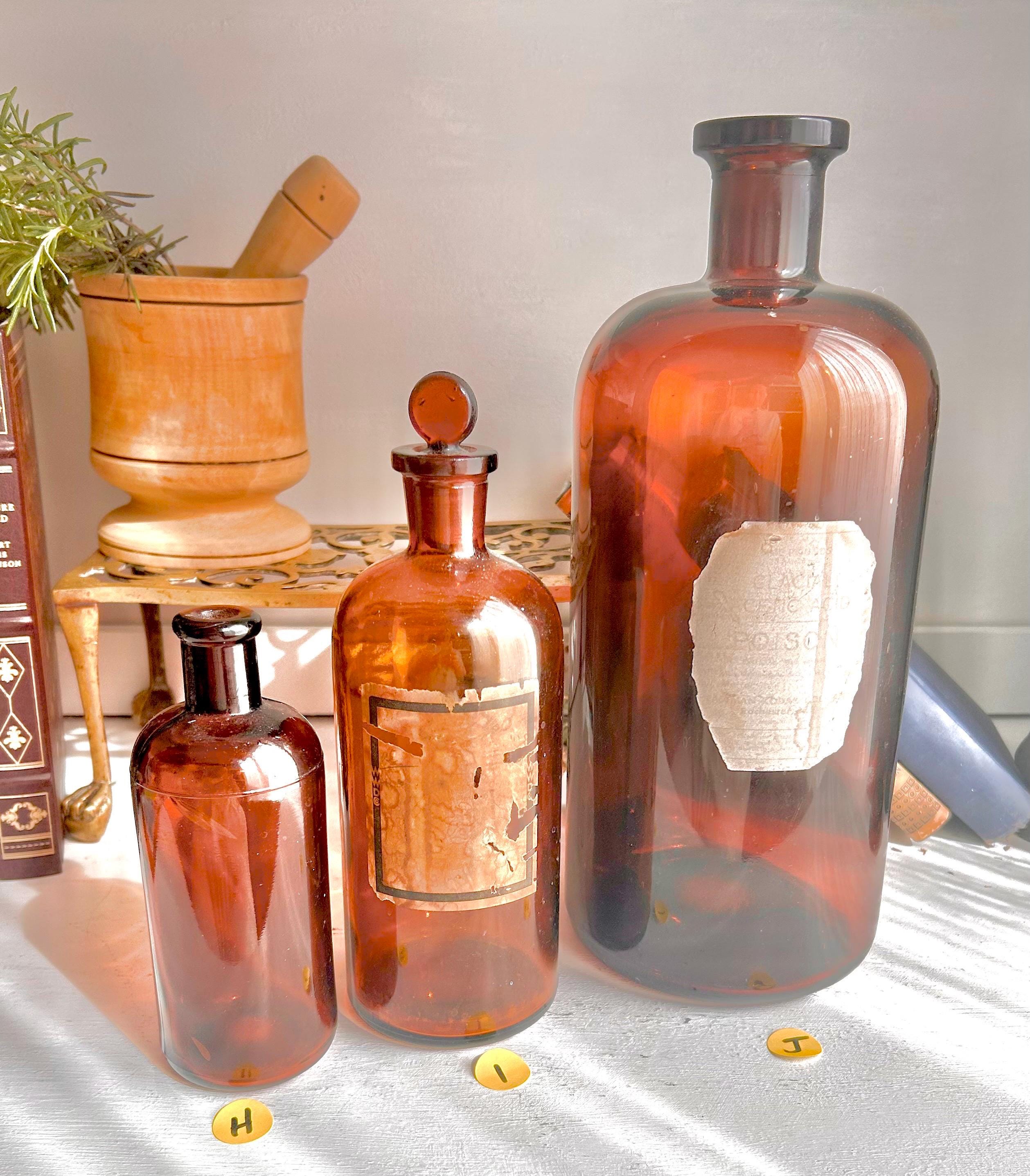 Vintage Amber Glass Apothecary Bottle: Collectible Brown Glass Decor