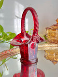 Vintage Fenton Ruby Red Glass Basket: Twisted Rope Handle, Paneled Design