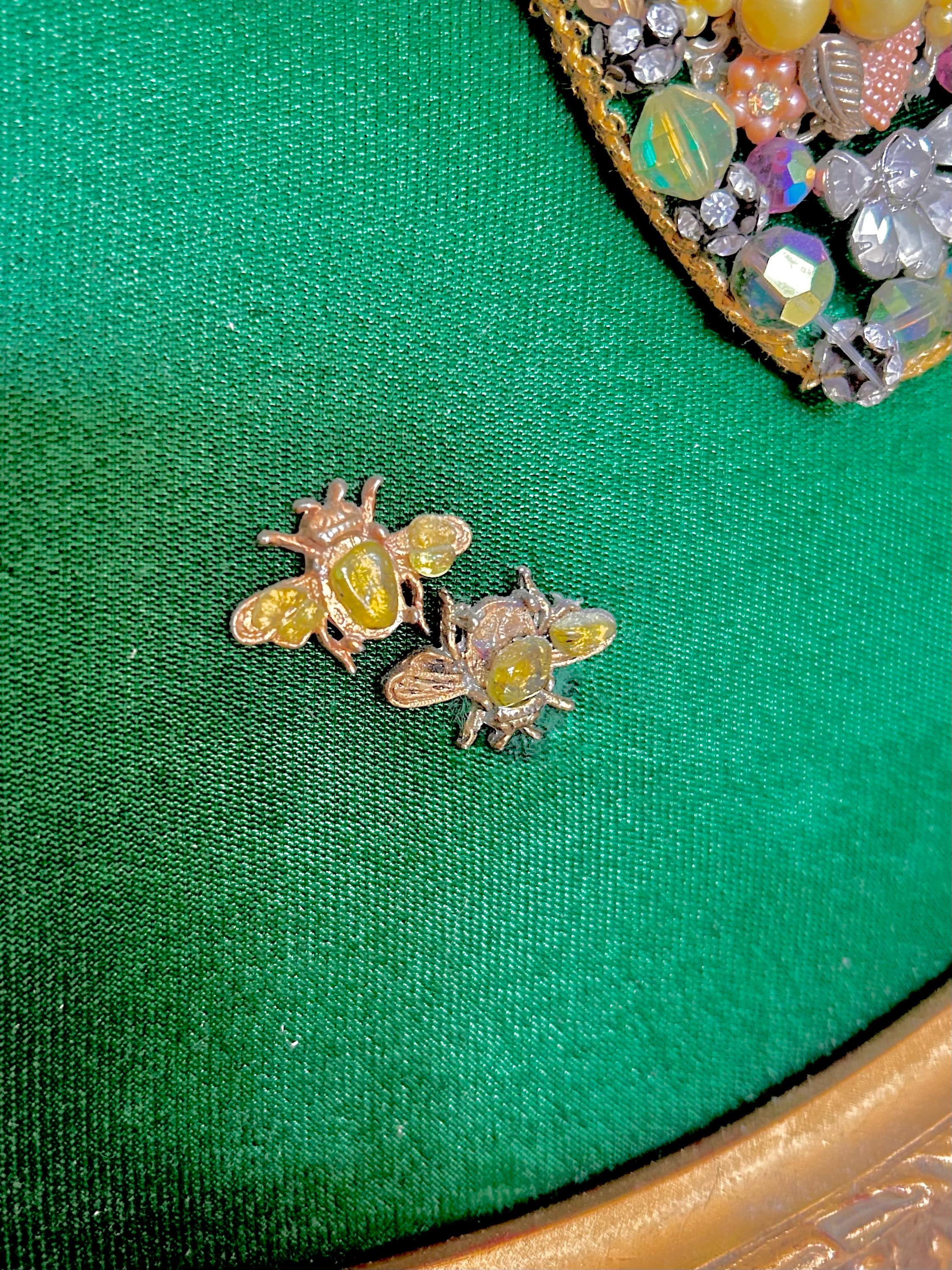Vintage Kitsch Butterfly Art: Velvet, Baubles & Rhinestones in Ornate Gold Frame