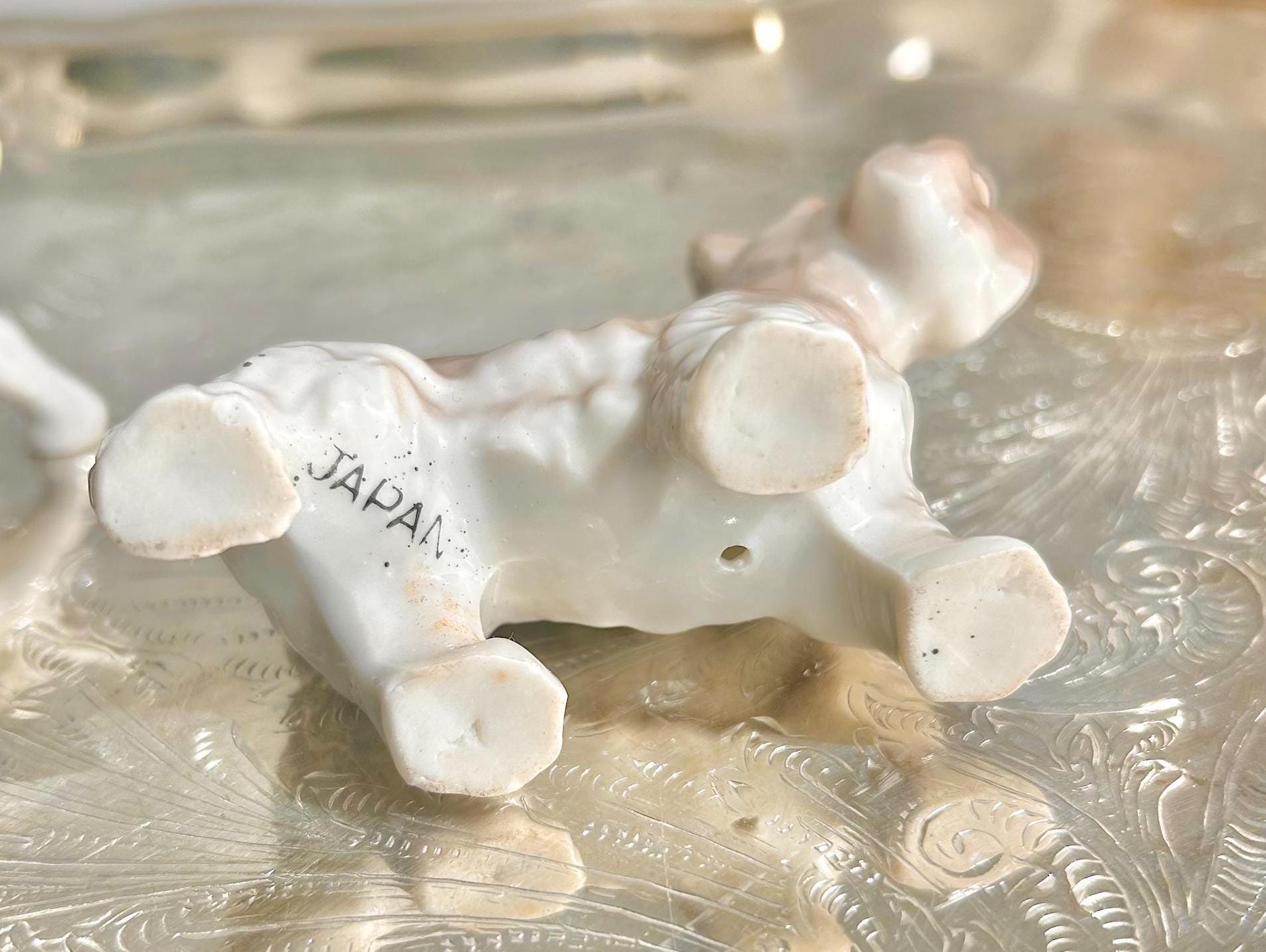 Vintage Porcelain Terrier Figurine: Hand-Painted Dog, Marked Japan