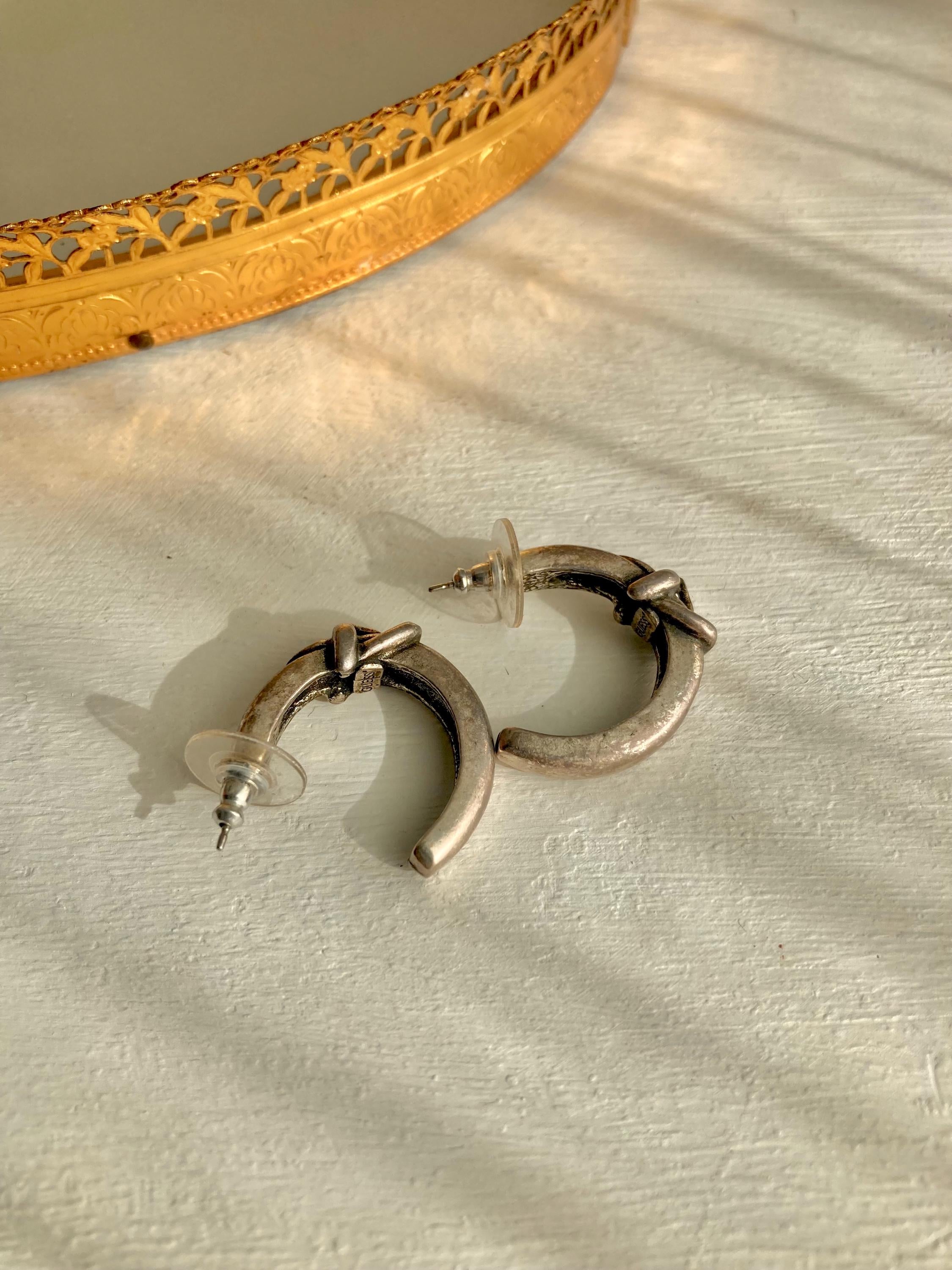 Vintage GUESS Silver Tone Belt Buckle Hoop Earrings