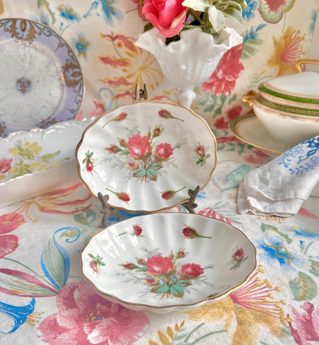 Vintage Hammersley Rose Trinket Dishes: Fine Bone China with Gold Trim