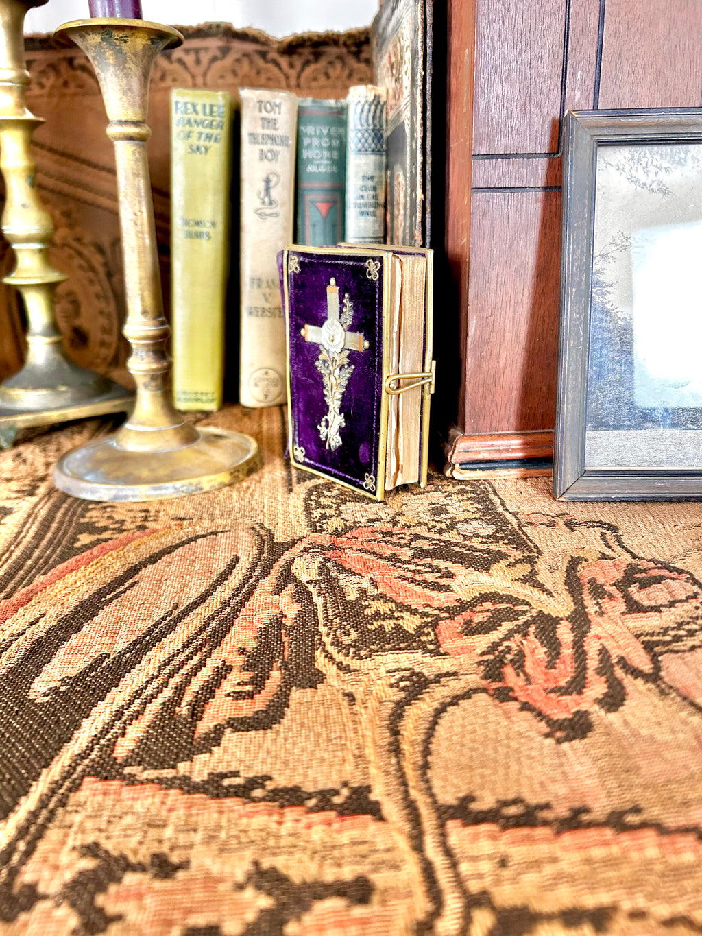 Antique 1880s Velvet Brass Pocket Prayer Book