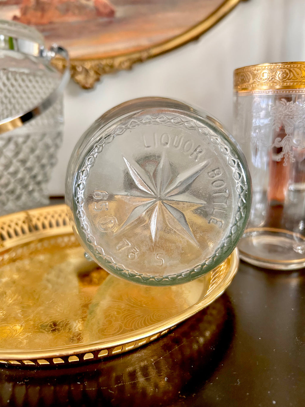 Vintage Glass Decanter Star Pattern H. Walker