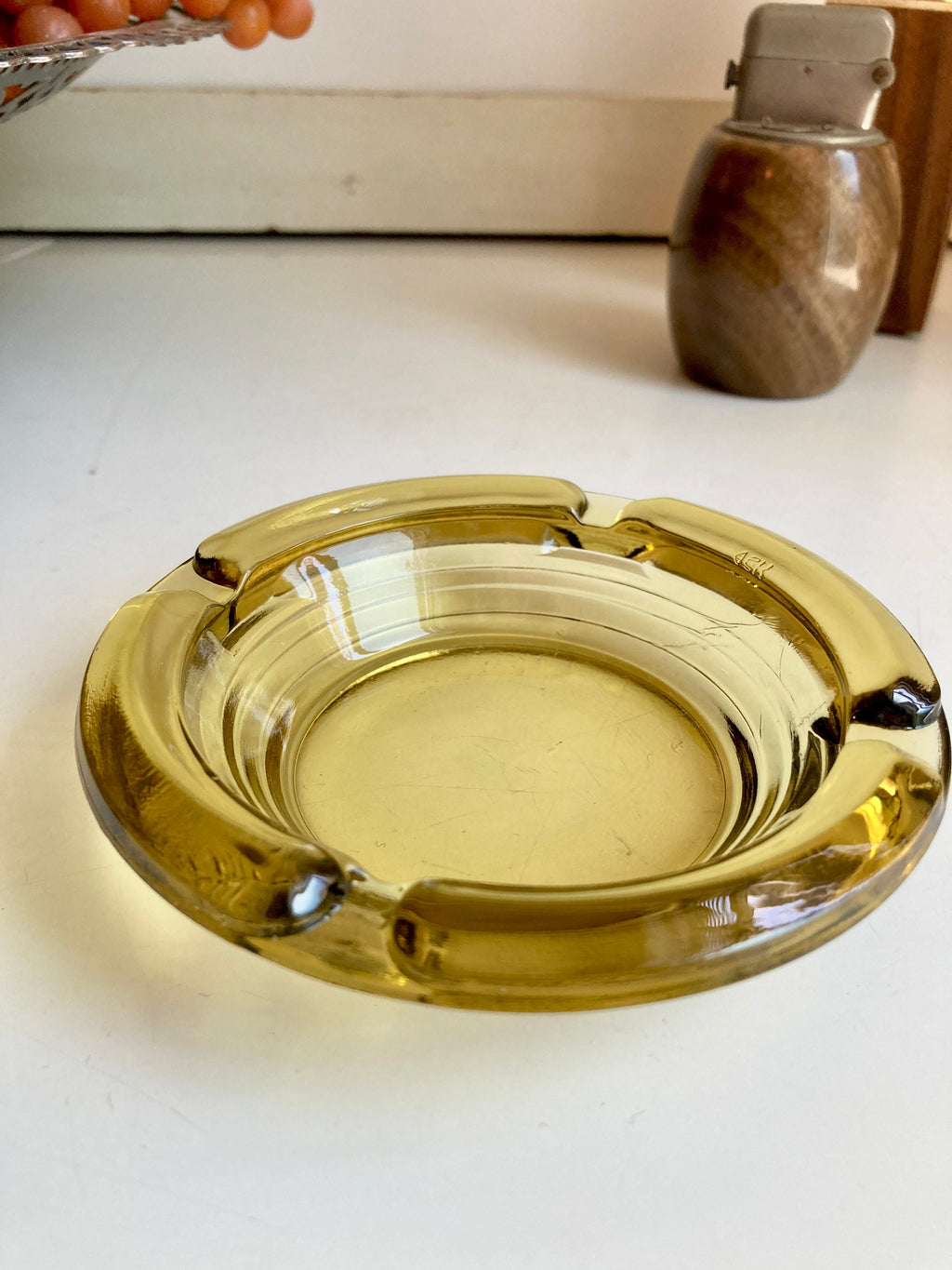 Vintage USA Pale Gold Amber Glass Ashtray