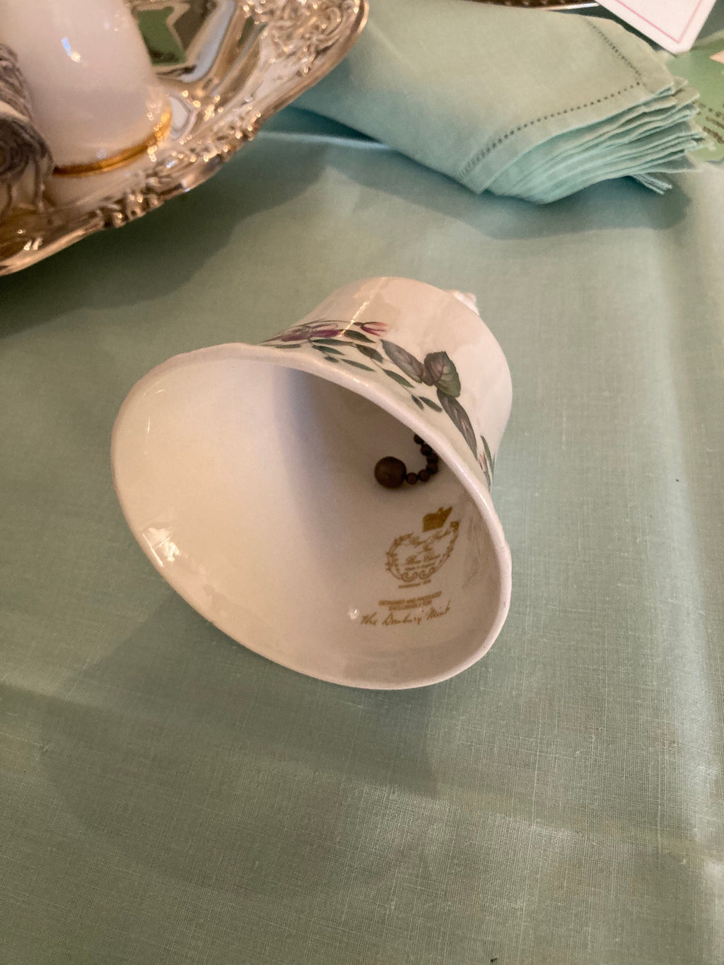 Vintage Bone China Bell - Purple Roses and White