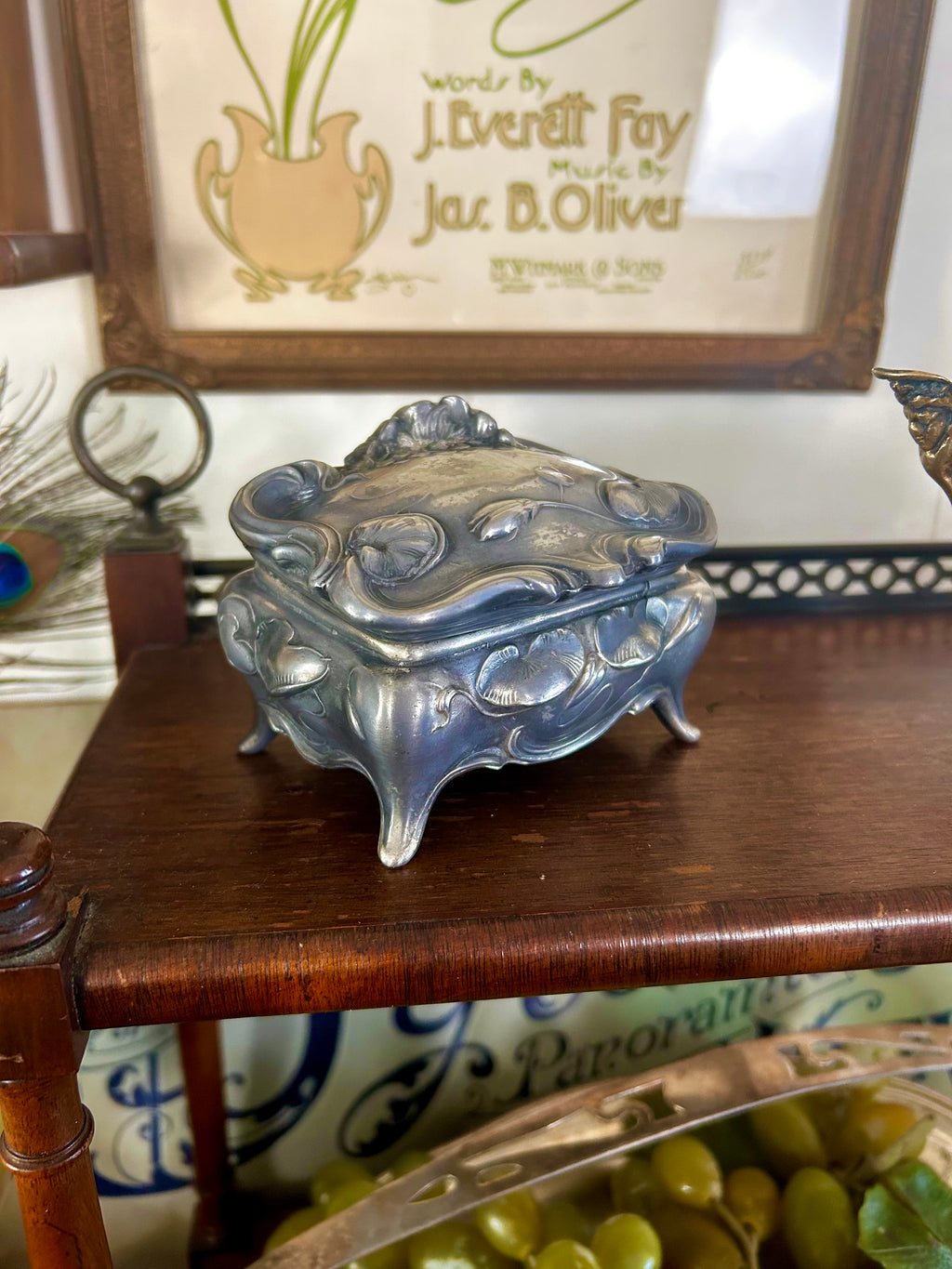 Antique Metal Art Nouveau Trinket Box WB Mfg Co