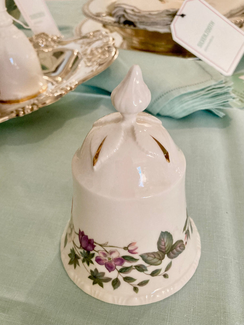 Vintage Bone China Bell - Purple Roses and White