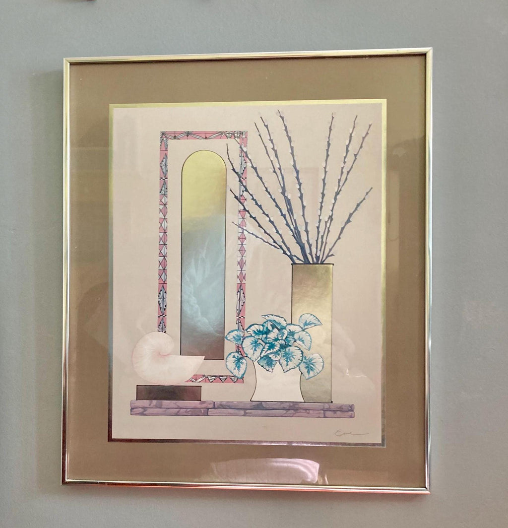 Vintage 1980s Framed Art: Deco Revival Still Life Print