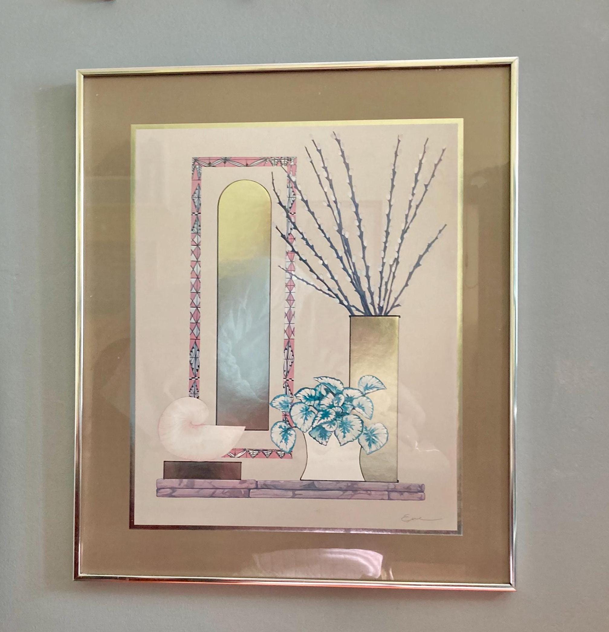 Vintage 1980s Framed Art: Deco Revival Still Life Print