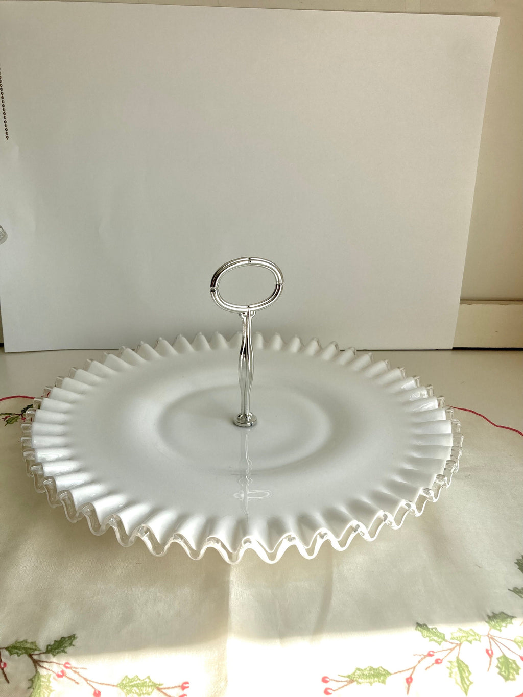 Vintage Fenton Silvercrest Milk Glass: Crimped Bowl or Serving Tray
