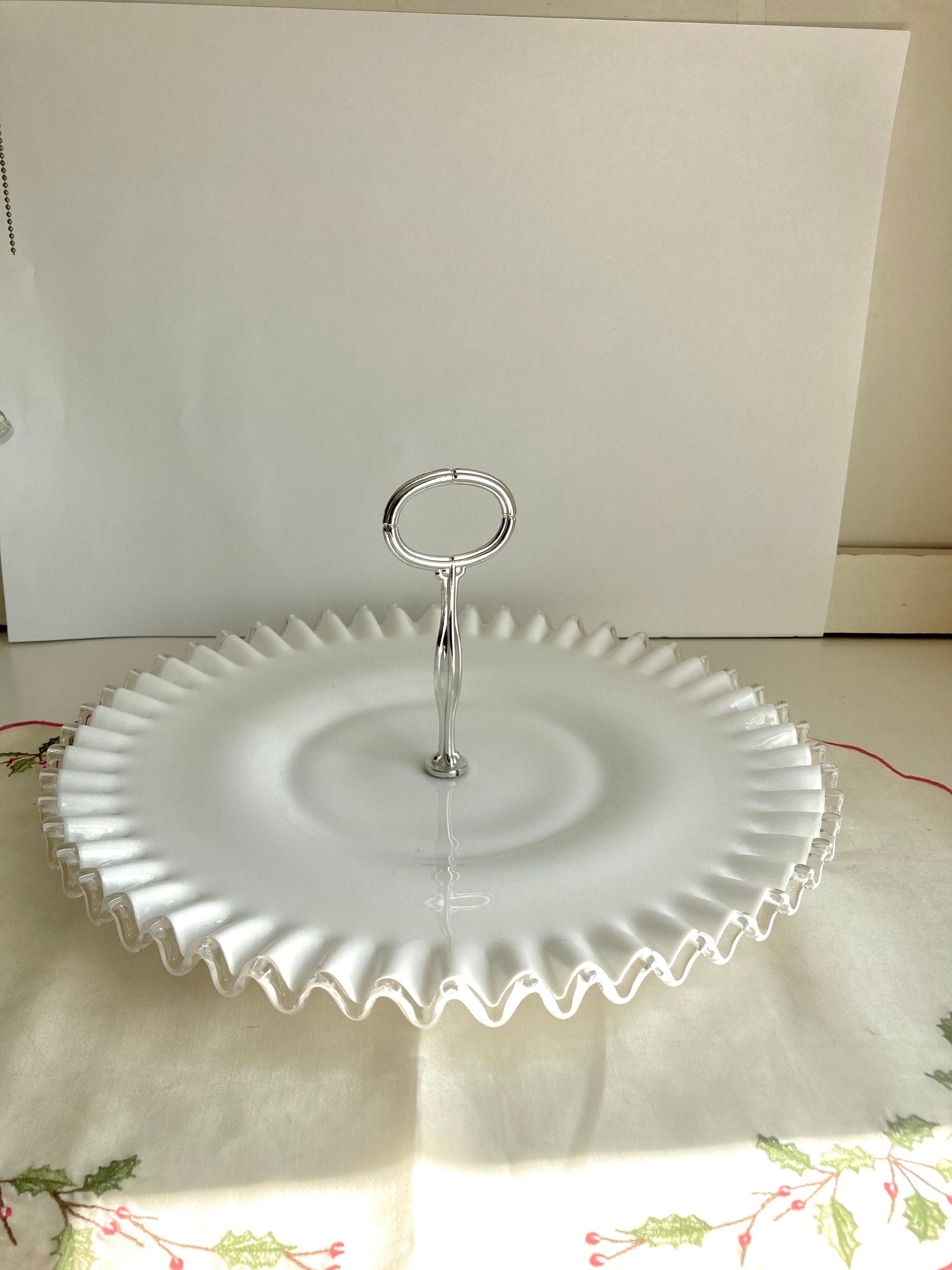 Vintage Fenton Silvercrest Milk Glass: Crimped Bowl or Serving Tray