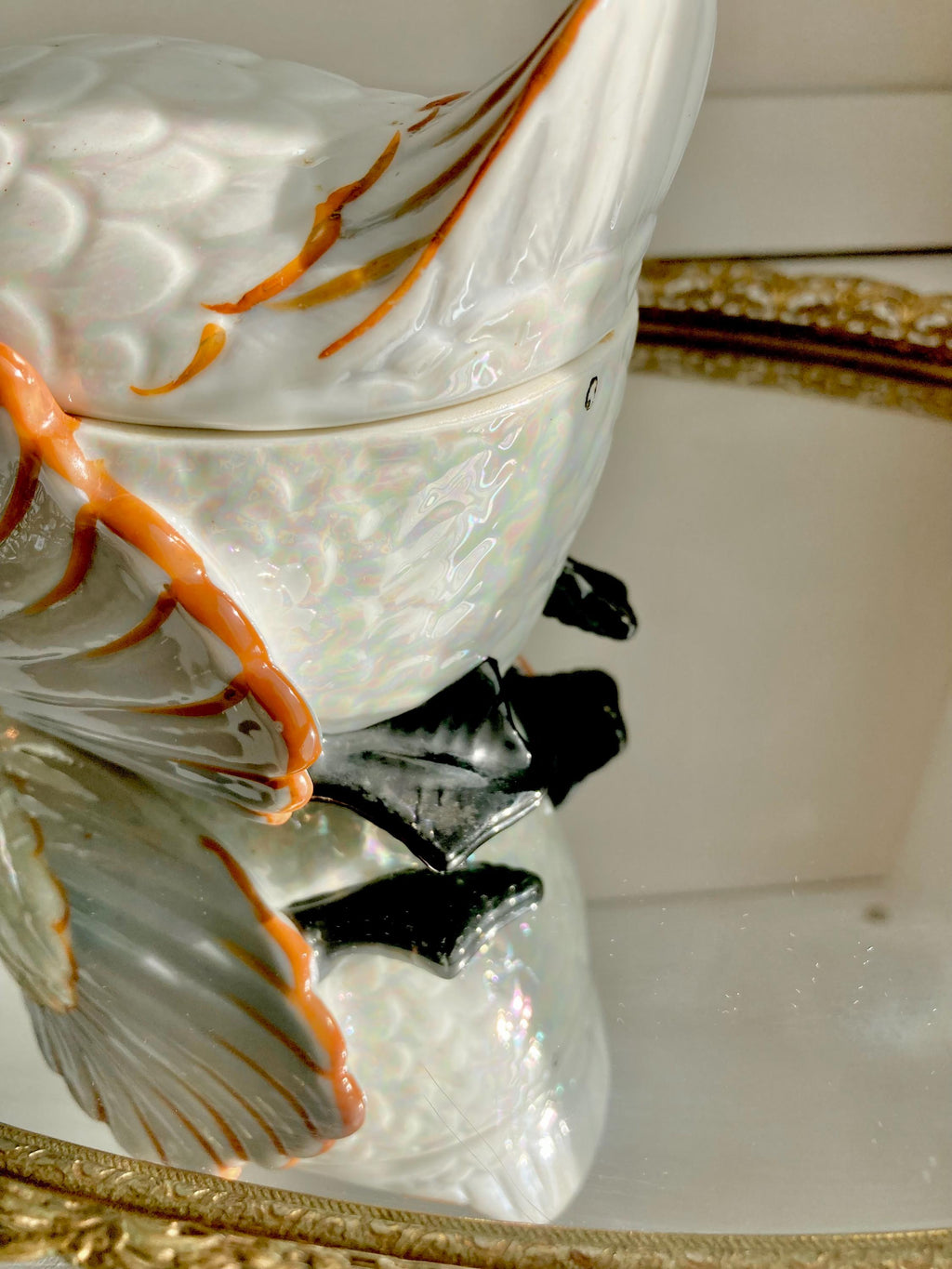Vintage Lusterware Swan Dish: Gold Castle Ceramic Container, Japan