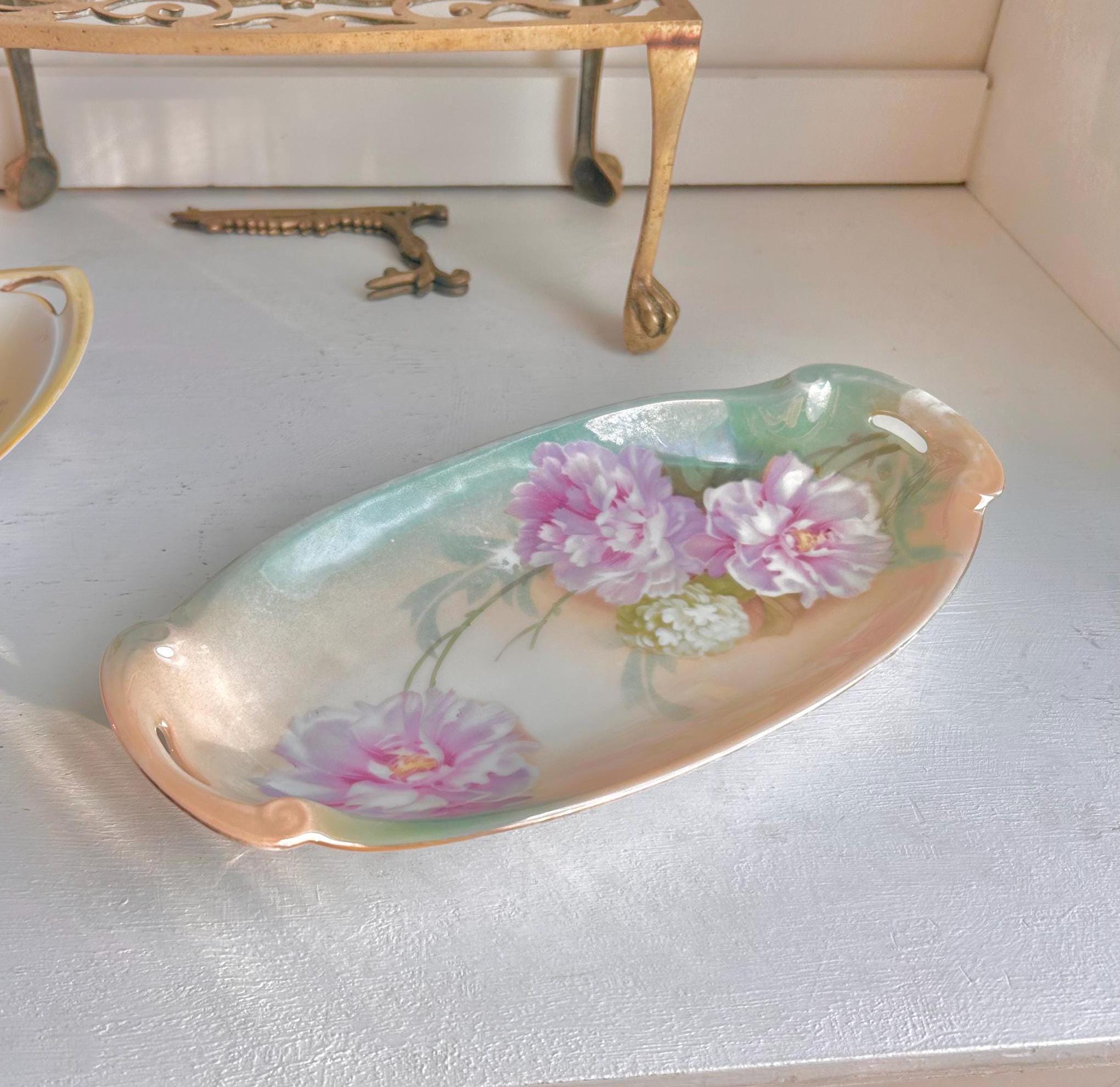 Vintage R.S. Germany Porcelain Serving Bowl: Hand-Painted Pink Roses