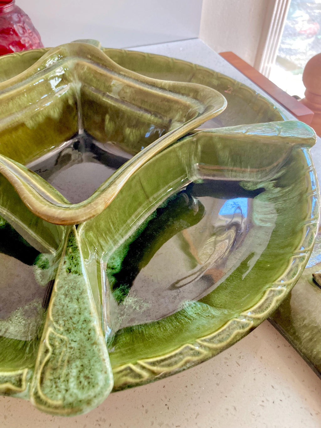 Vintage Wade Calif. Ceramics Party Platter: Apple Lidded Bowl Lazy Susan