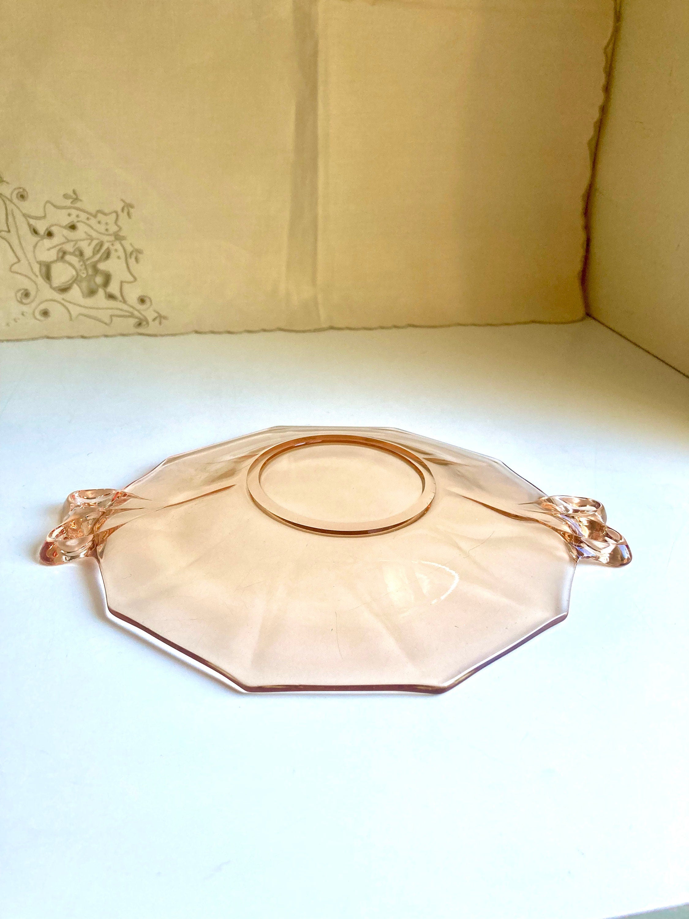 Fostoria Amber Depression Glass Plate, Butterfly Bow Handles, Fairfax 2375