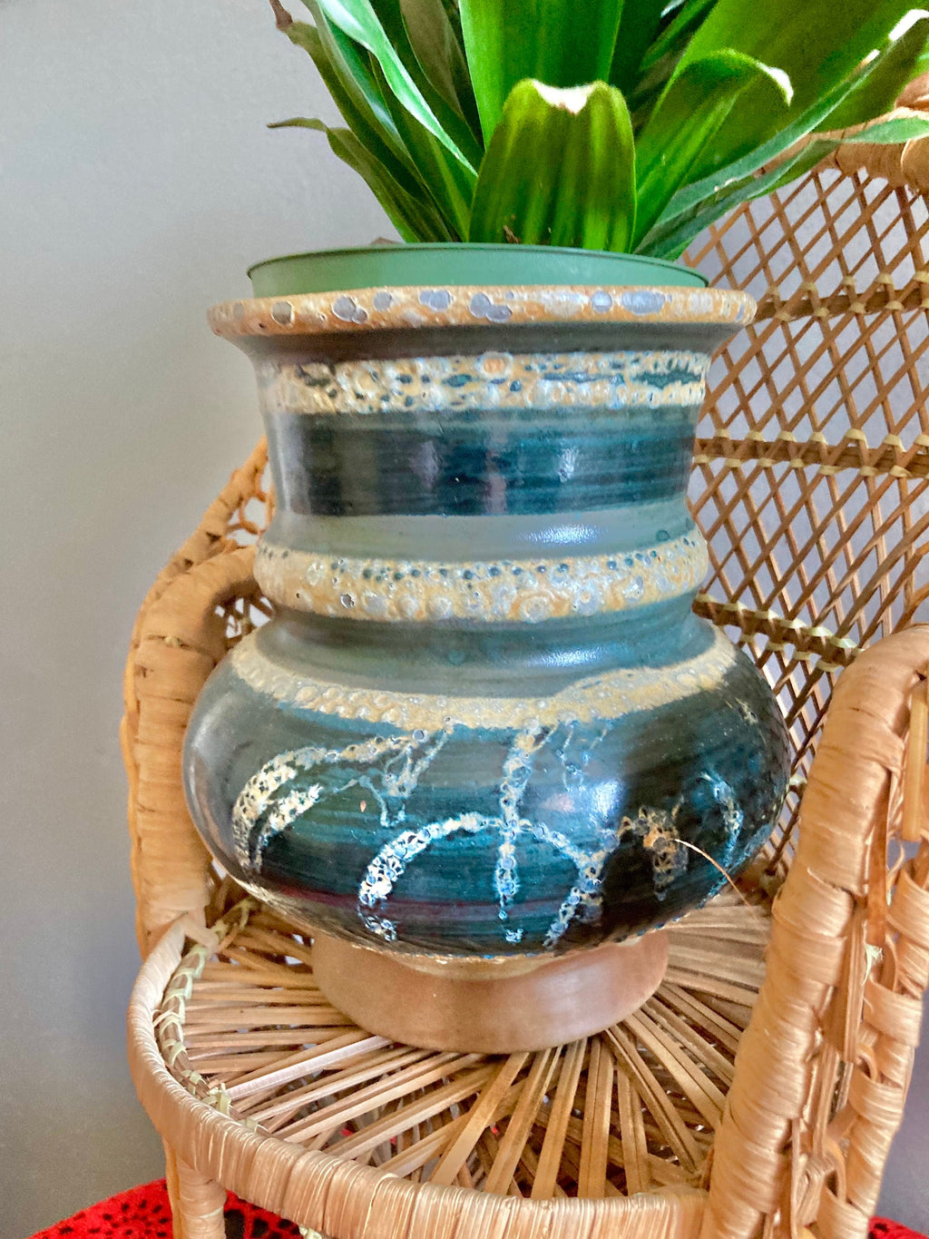 Ceramic Thrown Pottery Vase in Earth tones and a Deep Sea-green Glaze