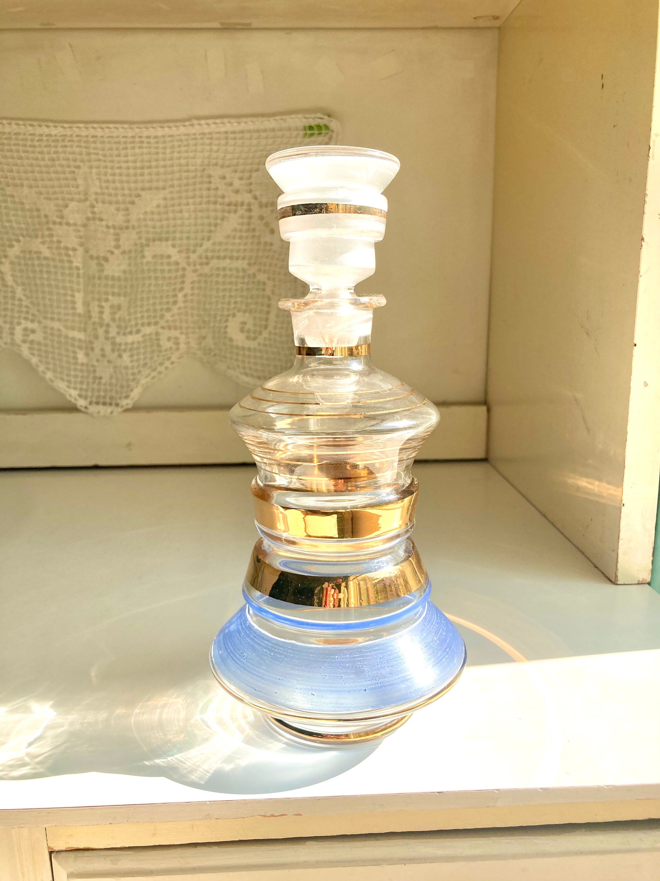 Vintage Blown Glass Vessels – Blue Hues, Gold Trim Decor