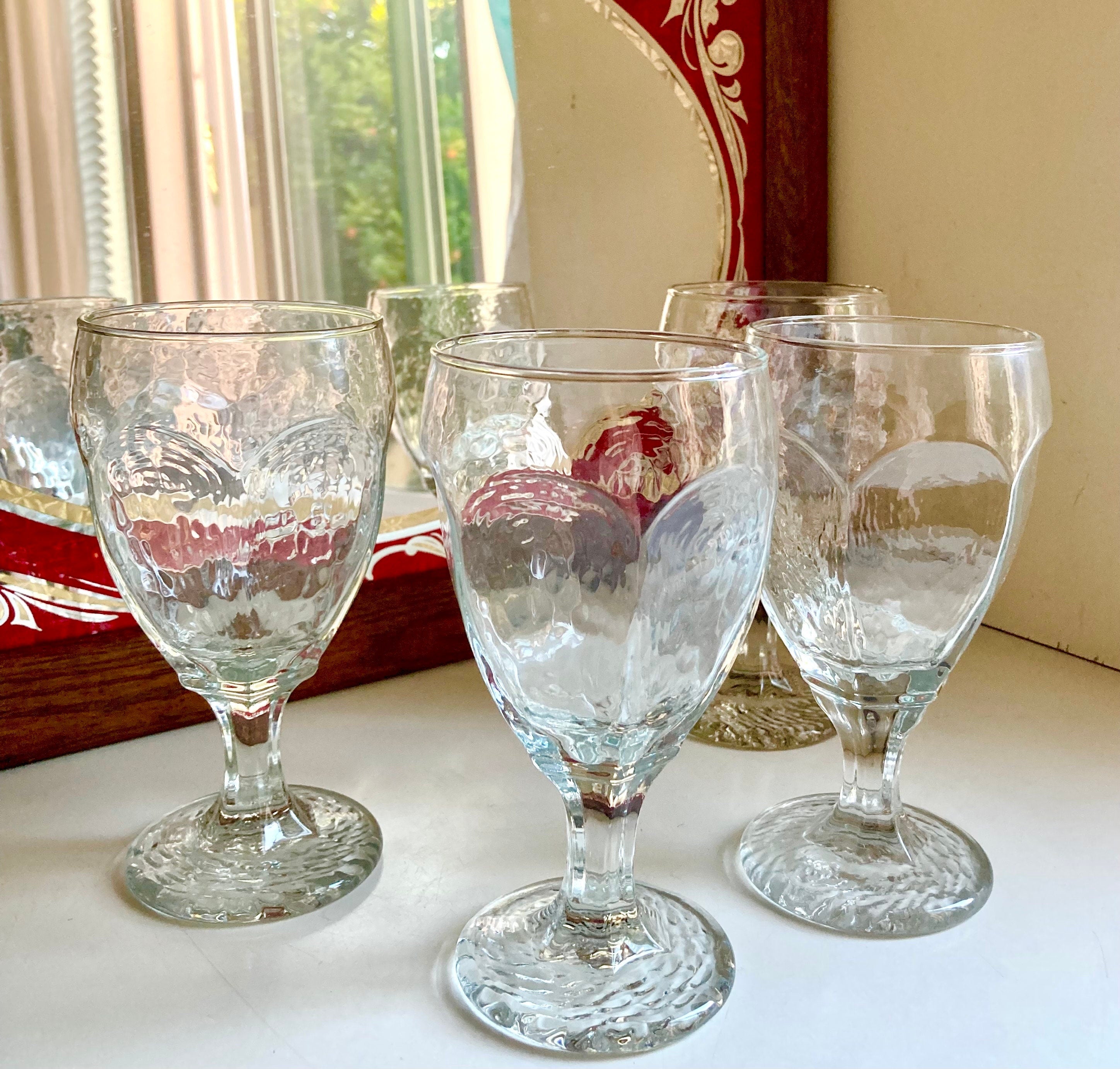 Set of 4 Vintage MCM Libbey Chivalry Clear Goblets - Textured Paneled Glass 6.5"
