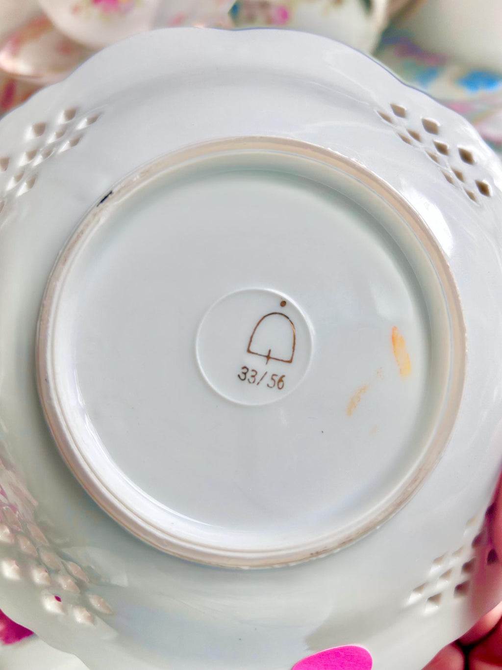 Vintage Perforated Bowl: Victorian Leisure Scenes, Gold Trim, Scalloped Rim