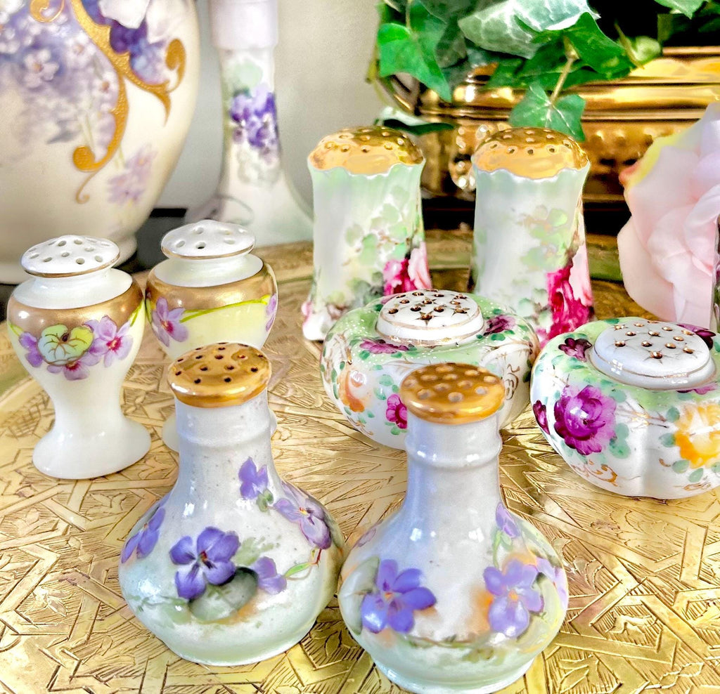 Antique Porcelain Hand-Painted Floral Salt Pepper Shakers - Choose from various pairs