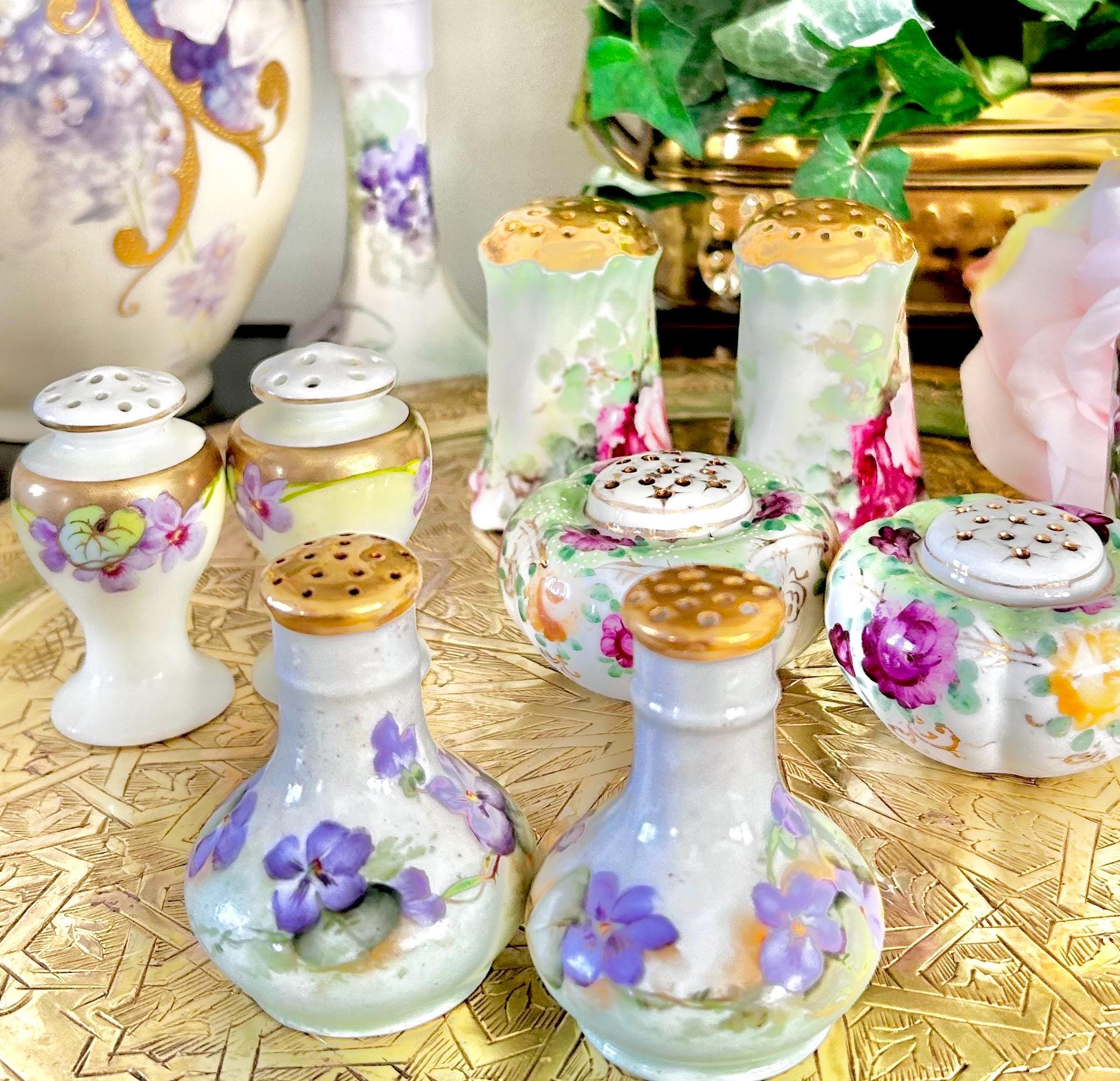 Antique Porcelain Hand-Painted Floral Salt Pepper Shakers - Choose from various pairs