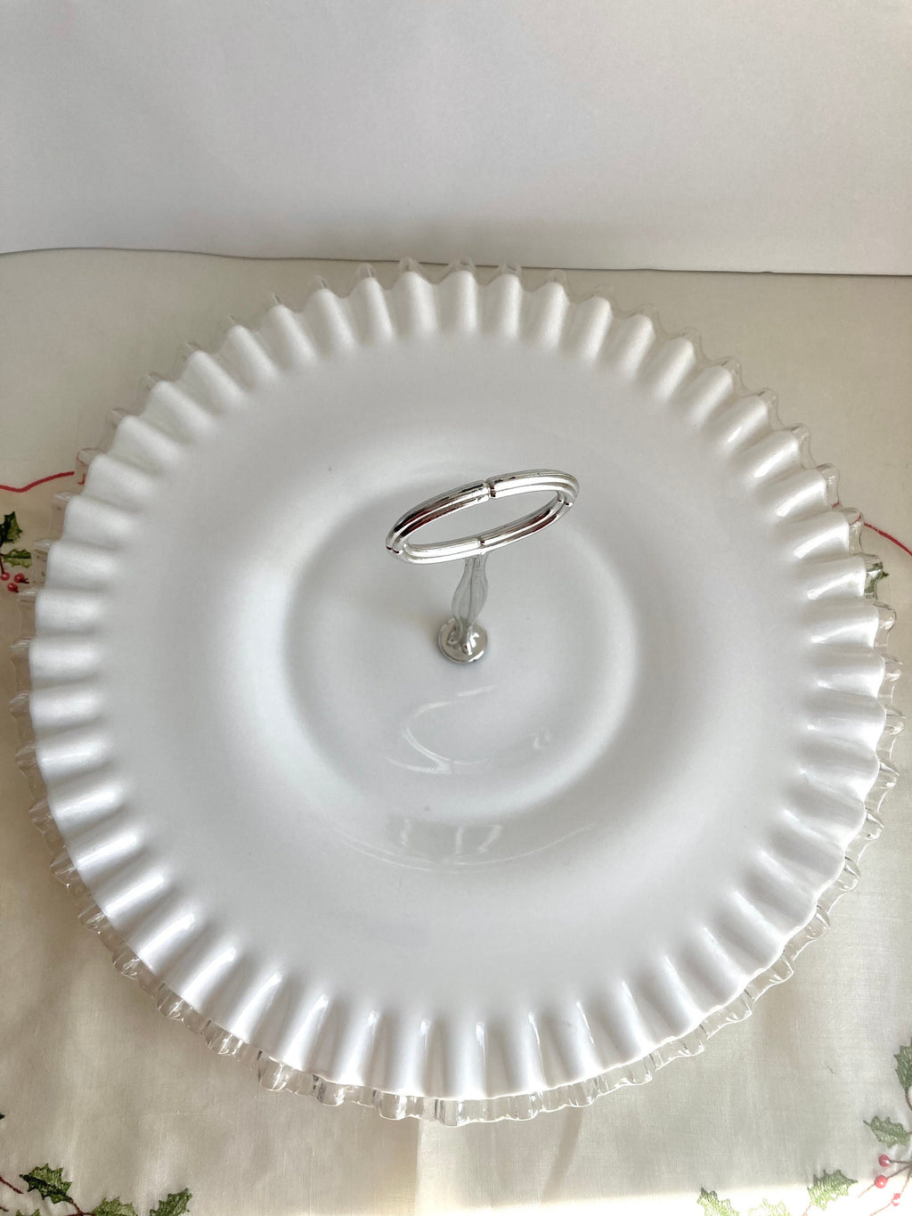 Vintage Fenton Silvercrest Milk Glass: Crimped Bowl or Serving Tray