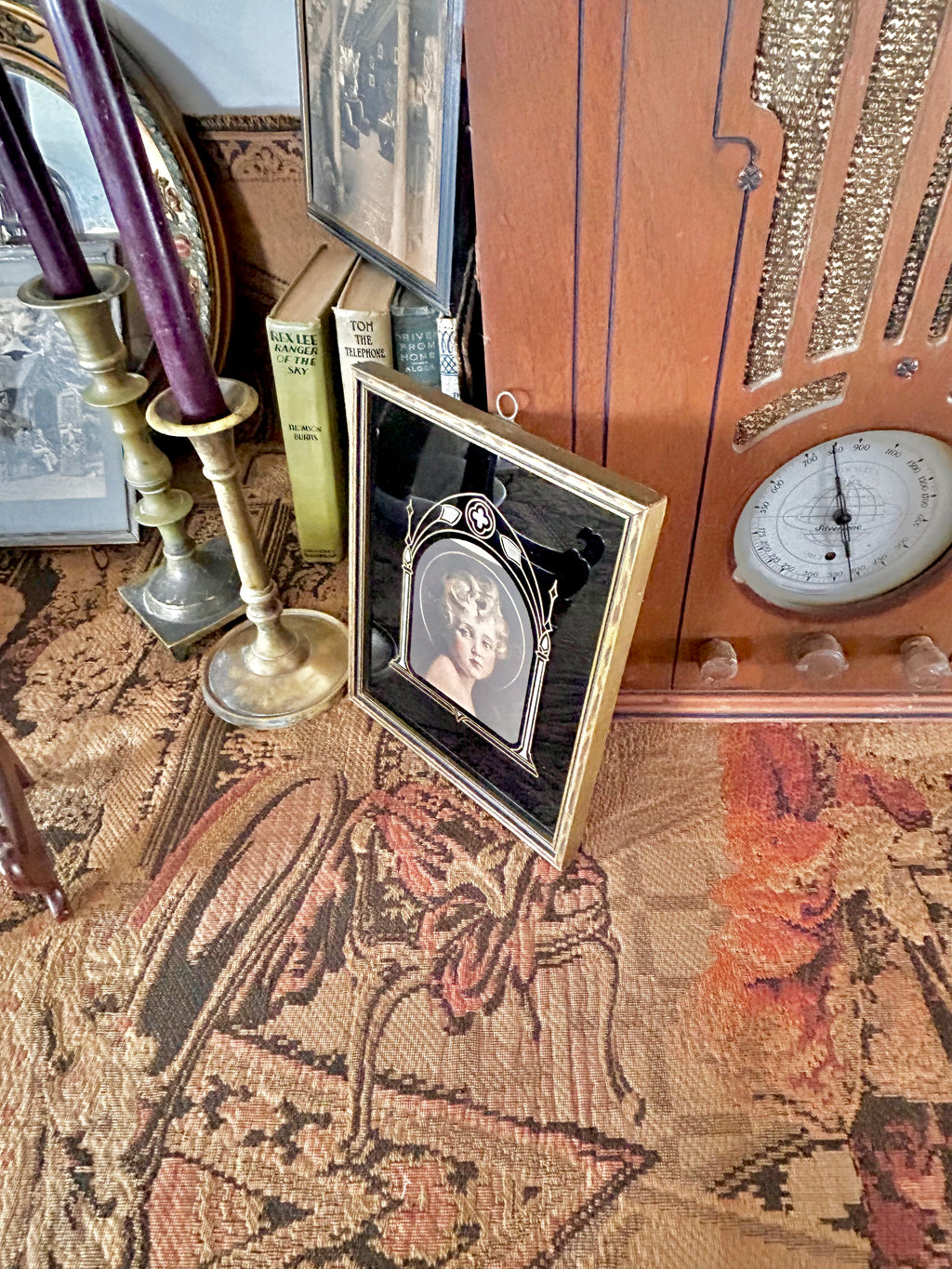 Art Deco "Light of the World" Portrait with Reverse Painted Glass