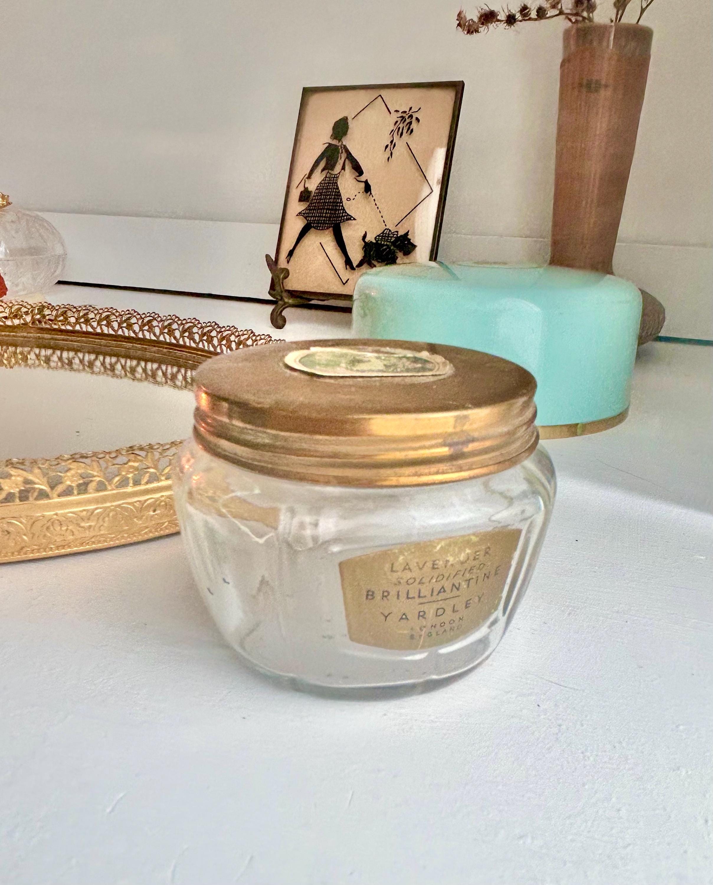 Vintage Yardley Lavender Brilliantine Jar: Clear Glass, Brass Lid