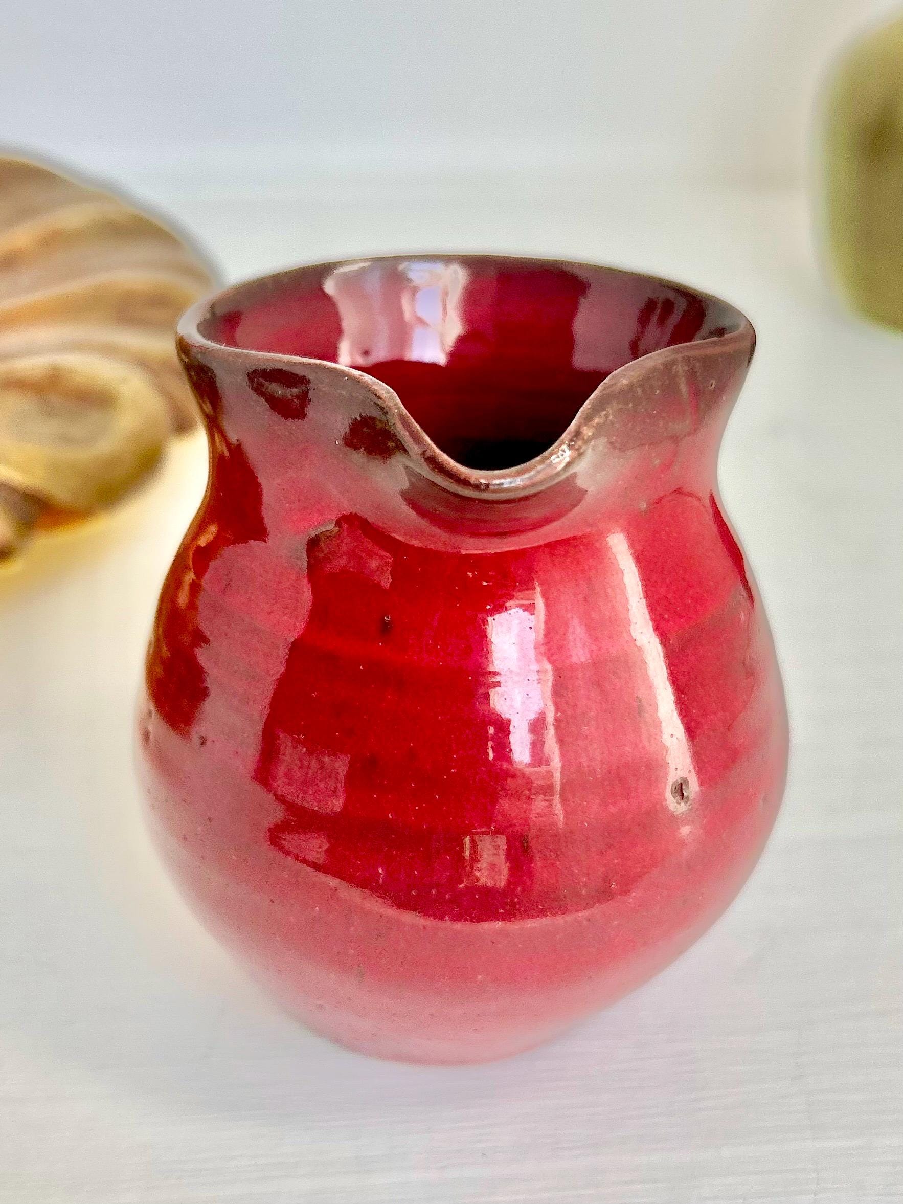 Vintage Mini Ceramic Pitcher: Brick Red Glazed Creamer, Handmade Pottery