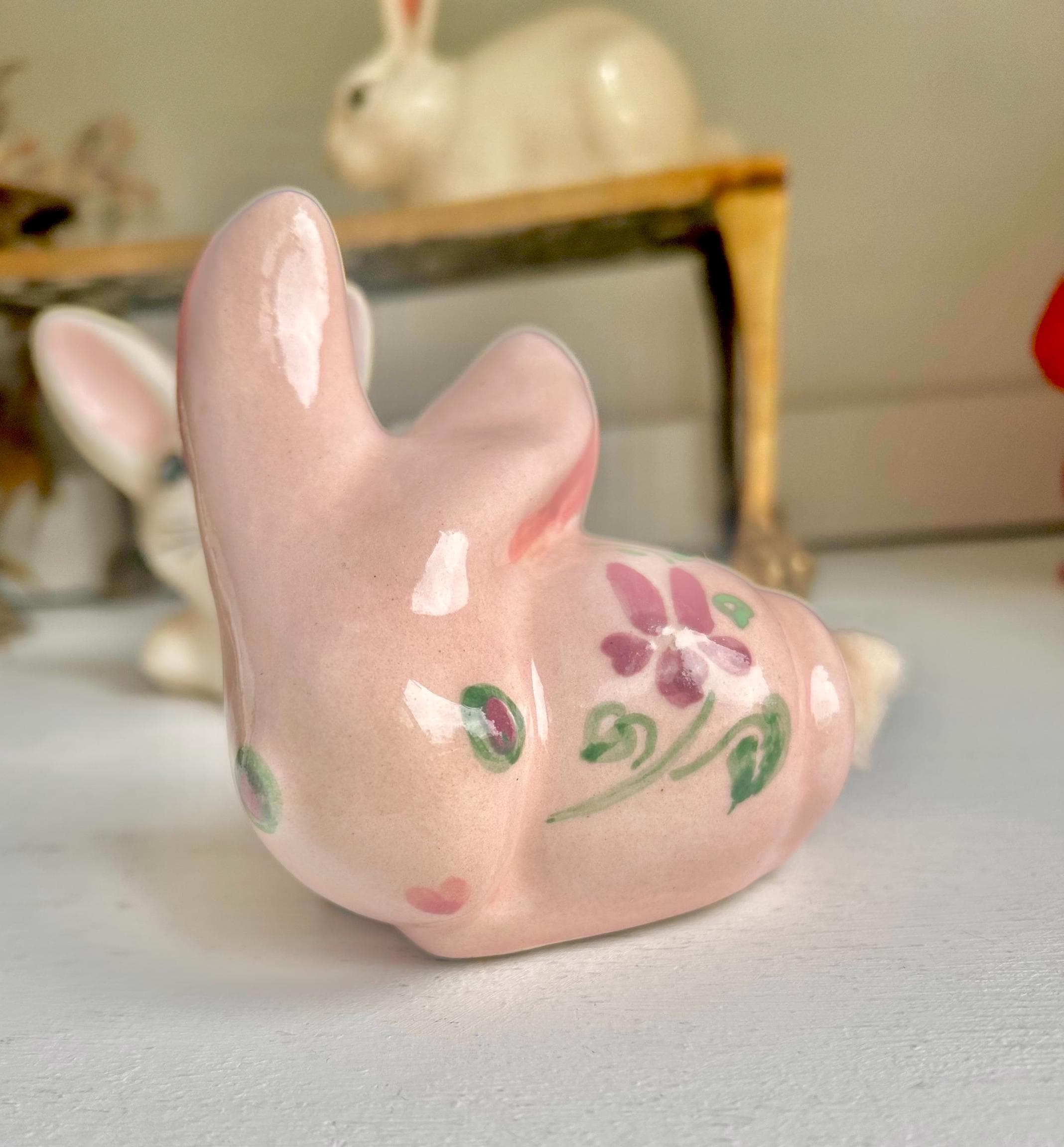 Vintage Ceramic Bunny Cotton Ball Dispenser: Cottontail Vanity Decor