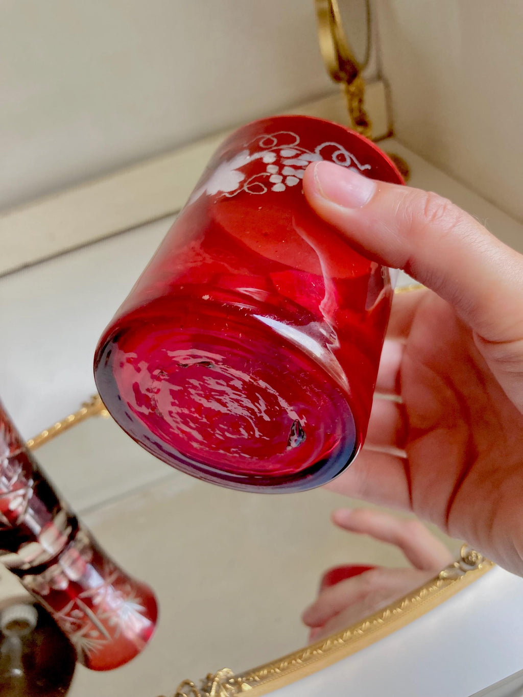 Vintage Ruby Red Flashed Etched/Cut-to-Clear Bohemian Glasses-choose from 2