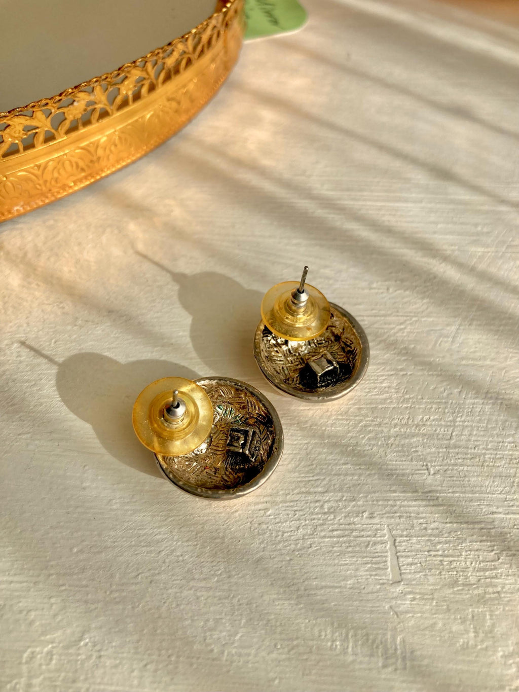 Vintage Roman-Coin-Button Gold and Silver Tone Blend Earrings for Pierced Ears