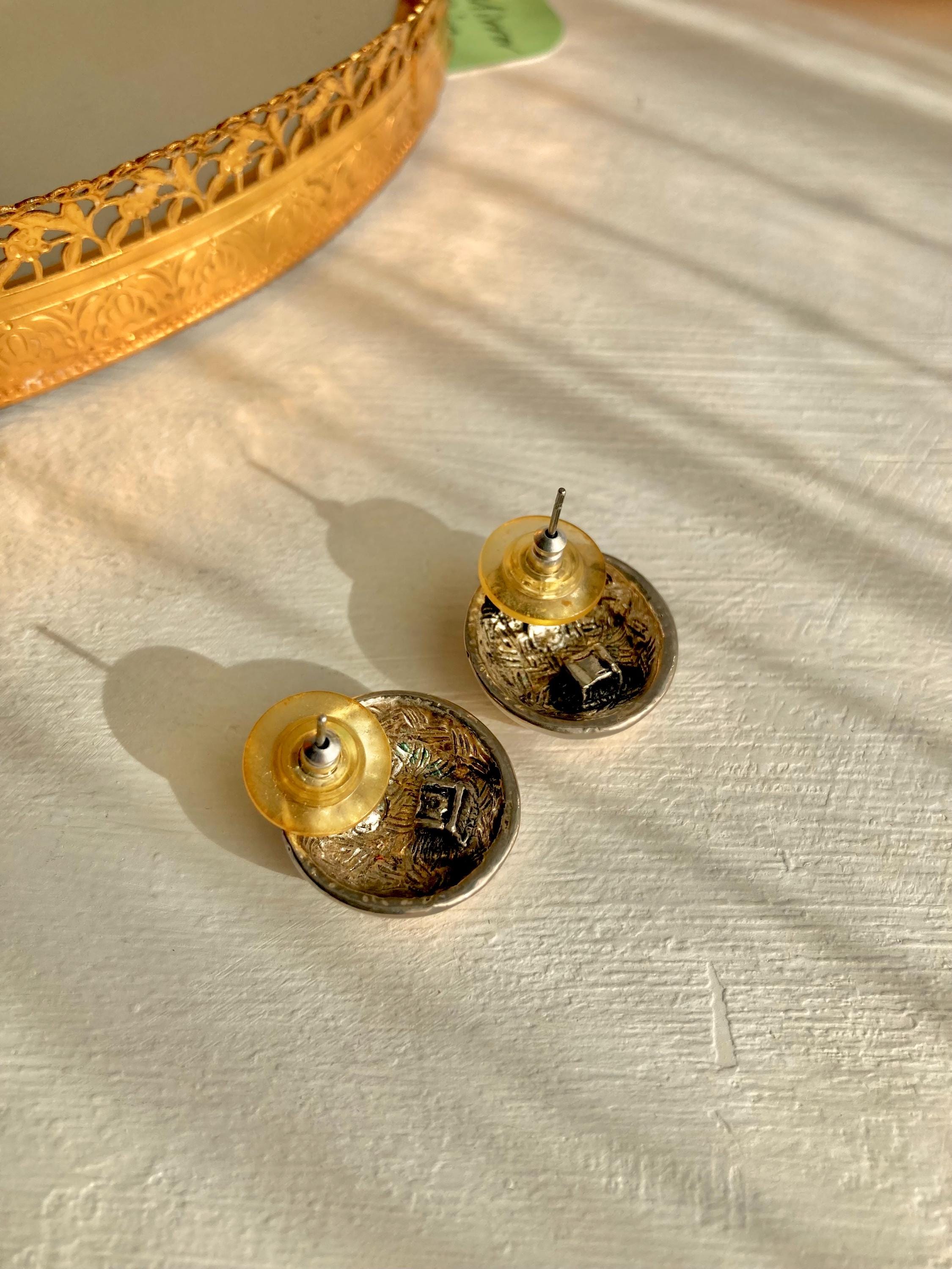 Vintage Roman-Coin-Button Gold and Silver Tone Blend Earrings for Pierced Ears