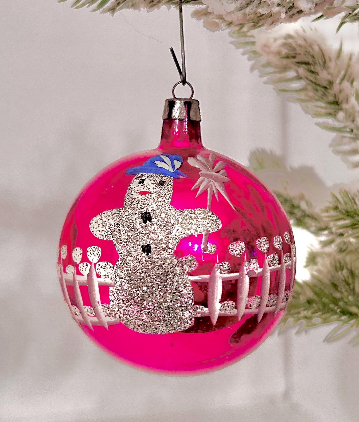 Vintage Hand-Painted Glass Christmas Ornament: European Xmas Tree Bulb