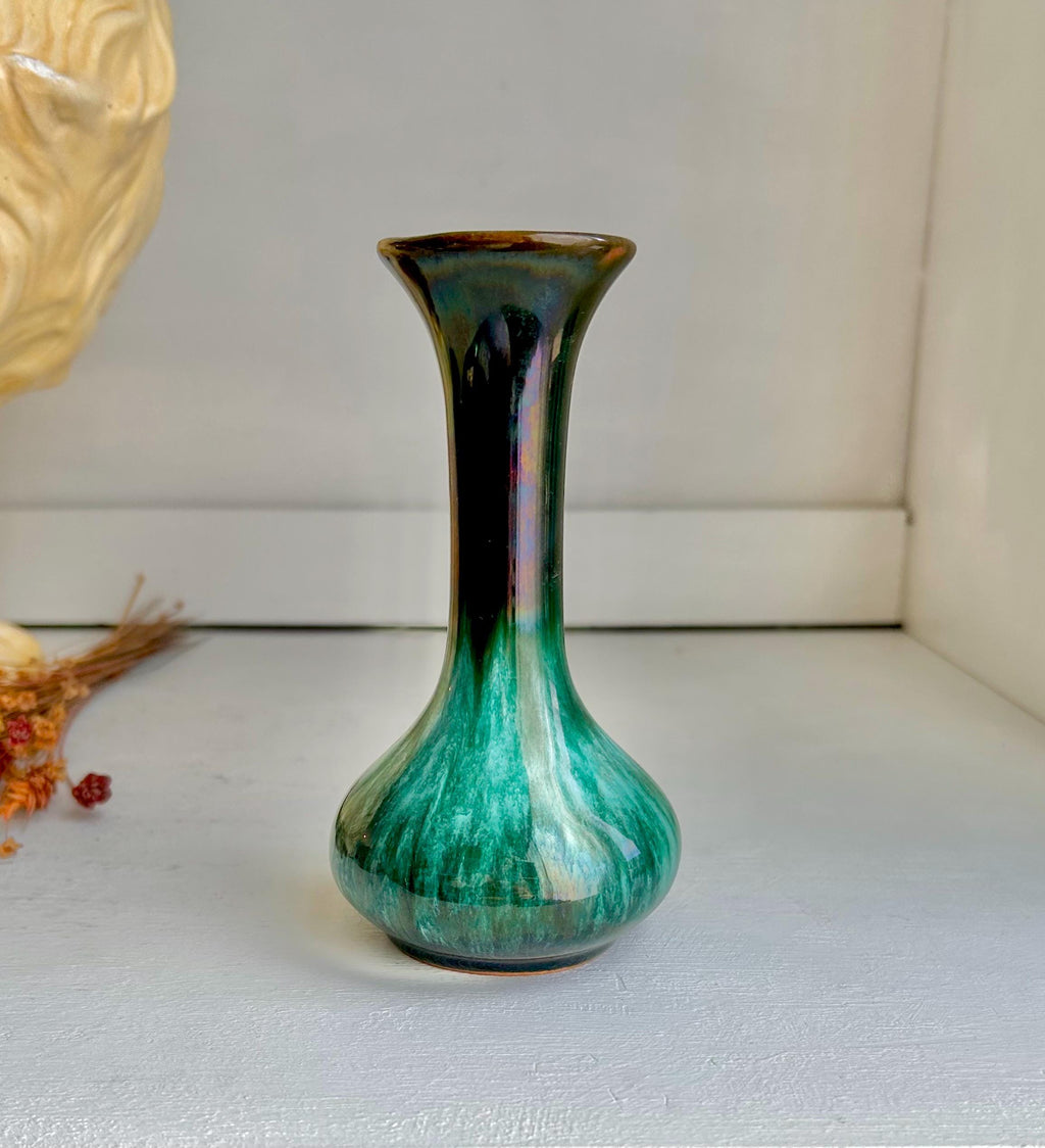 Vintage Blue Mountain Pottery Bud Vase – Teal Drip Glaze, Canadian Ceramic