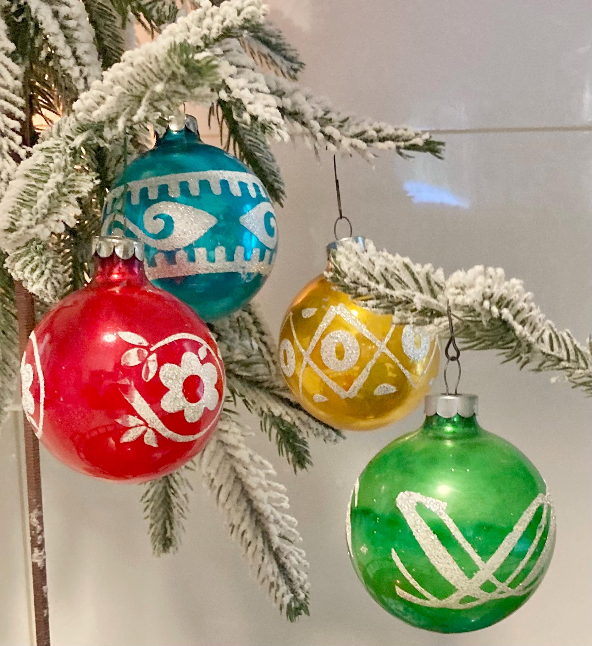 Vintage Mercury Glass Christmas Bulb – Glitter Stencil Ornaments