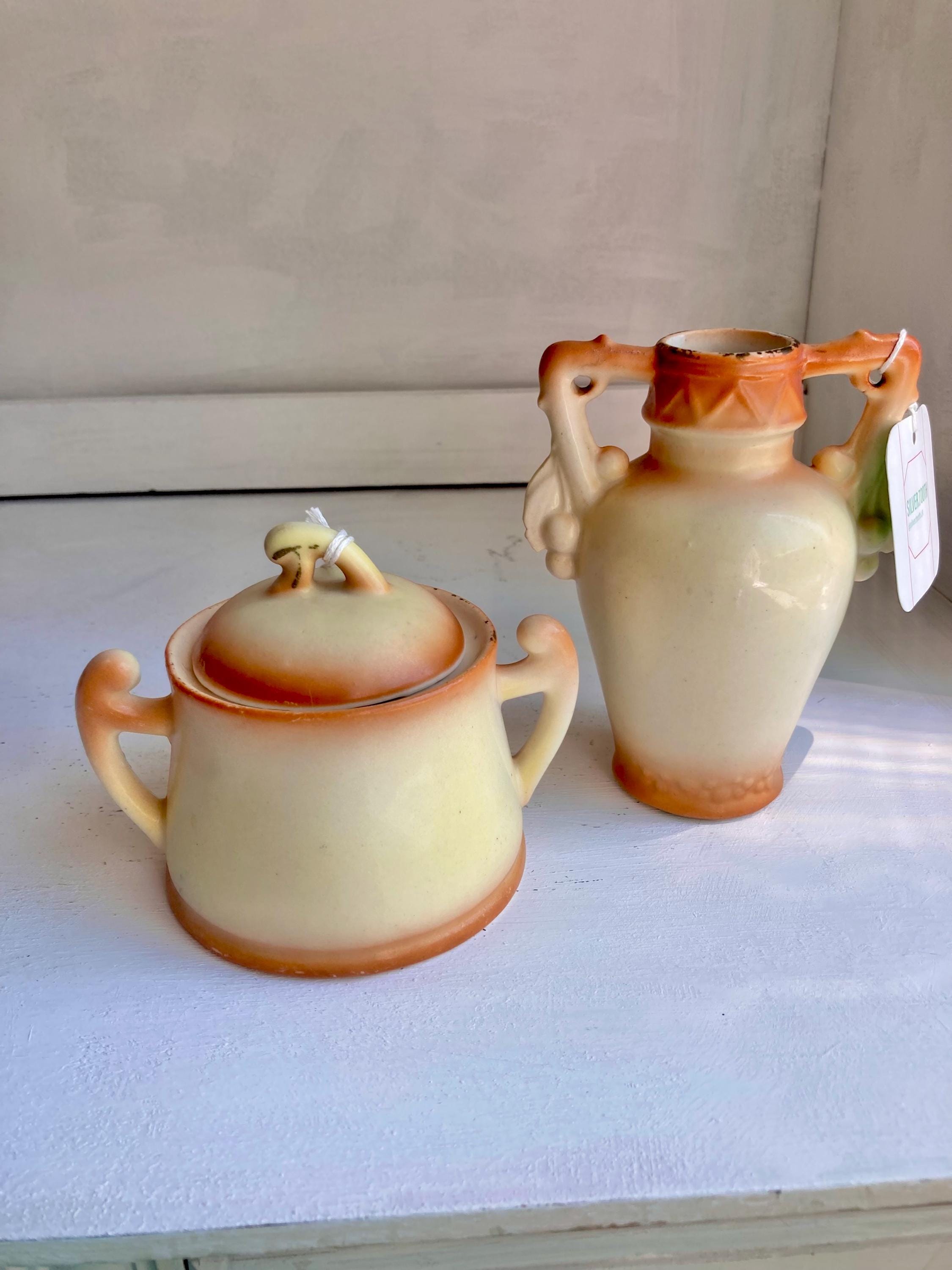 Vintage Czechoslovakia Dogwood Rose Ceramic Set: Lidded Sugar Bowl & Vase