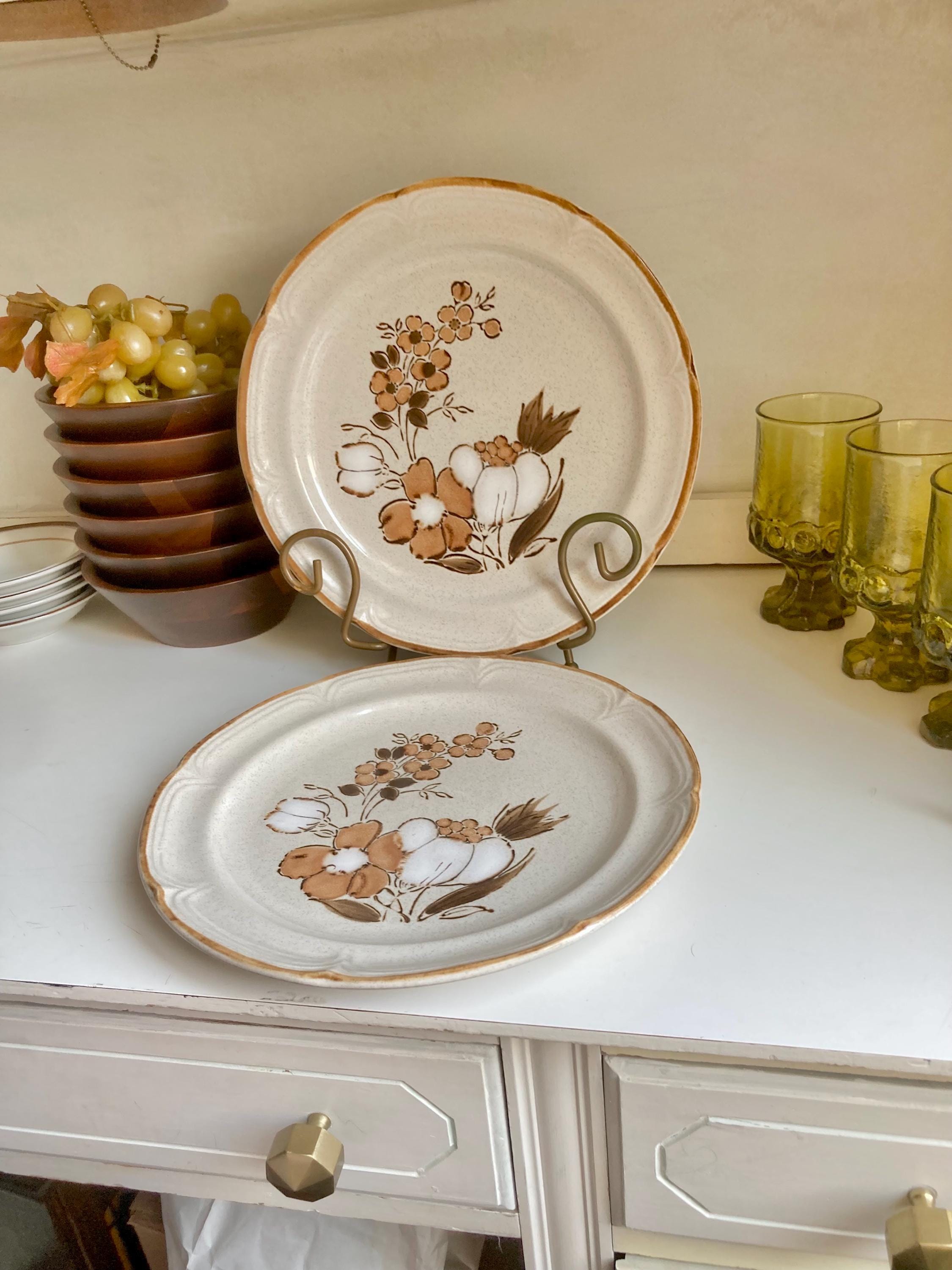 Vintage Hearthside Stoneware Dinner Plates: Autumn Floral, Set of 2