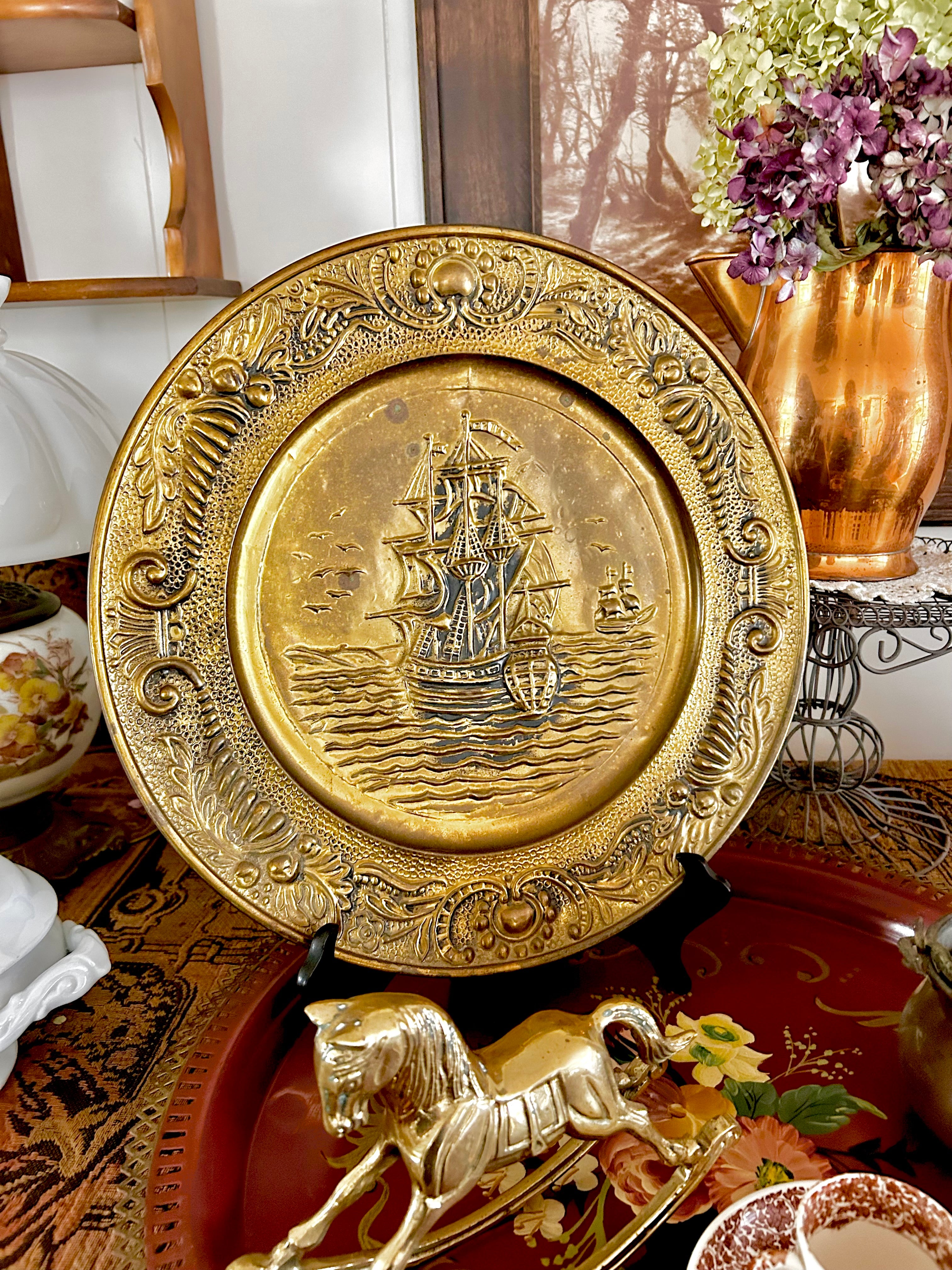 Vintage Brass Repousse Pictoral Plaques
