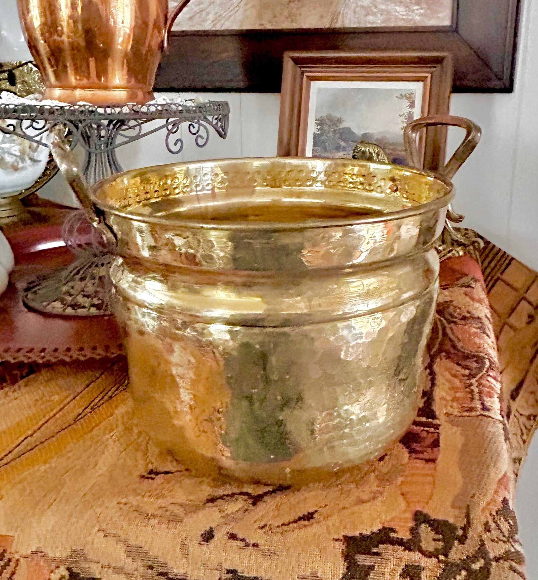 Vintage Hammered Brass Cachepot