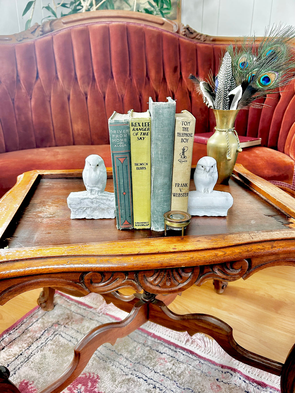 Vintage Hand-carved Natural Stone Owl Bookends