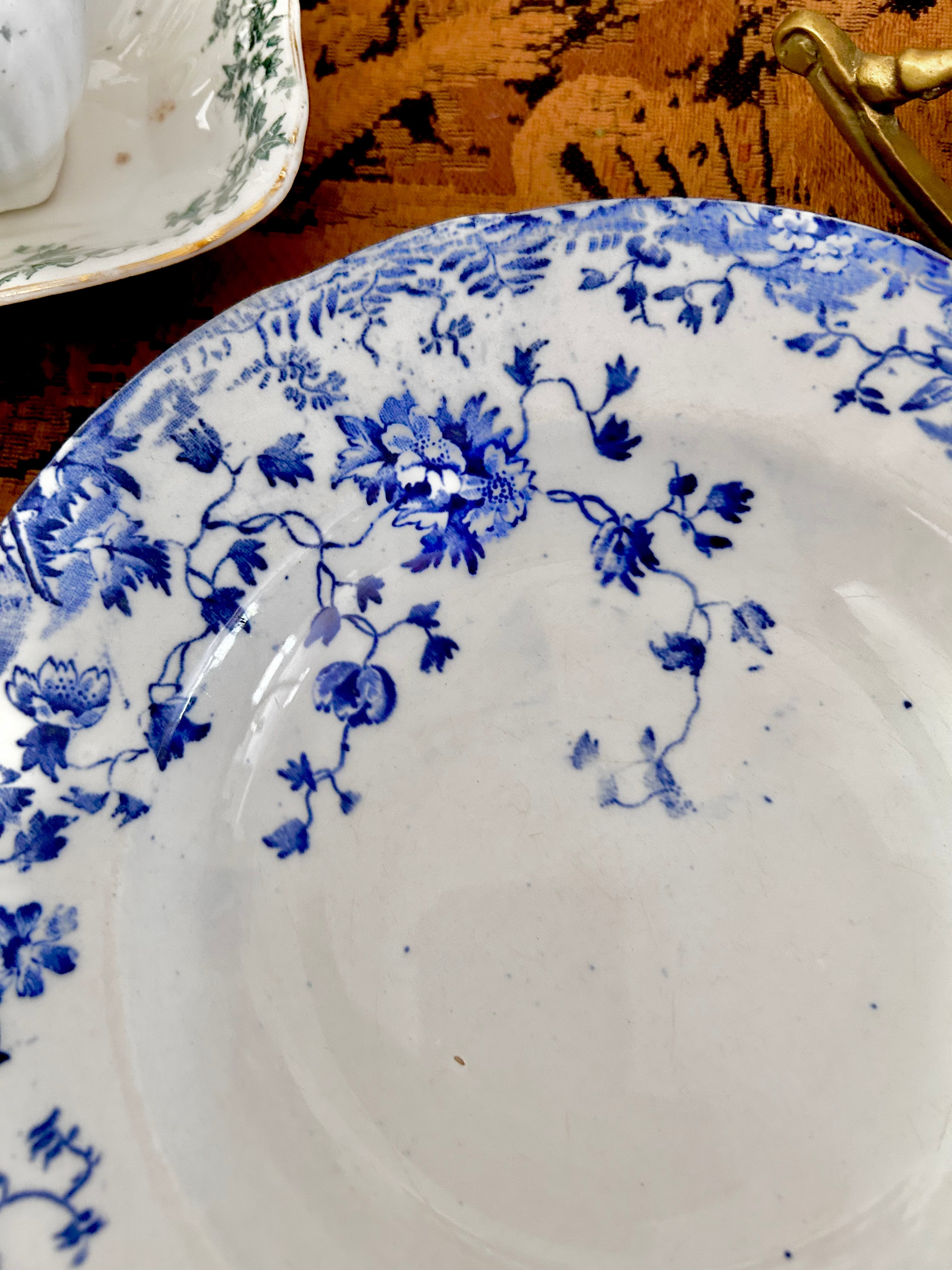 Antique Upper Hanley Blue White Transferware Dish